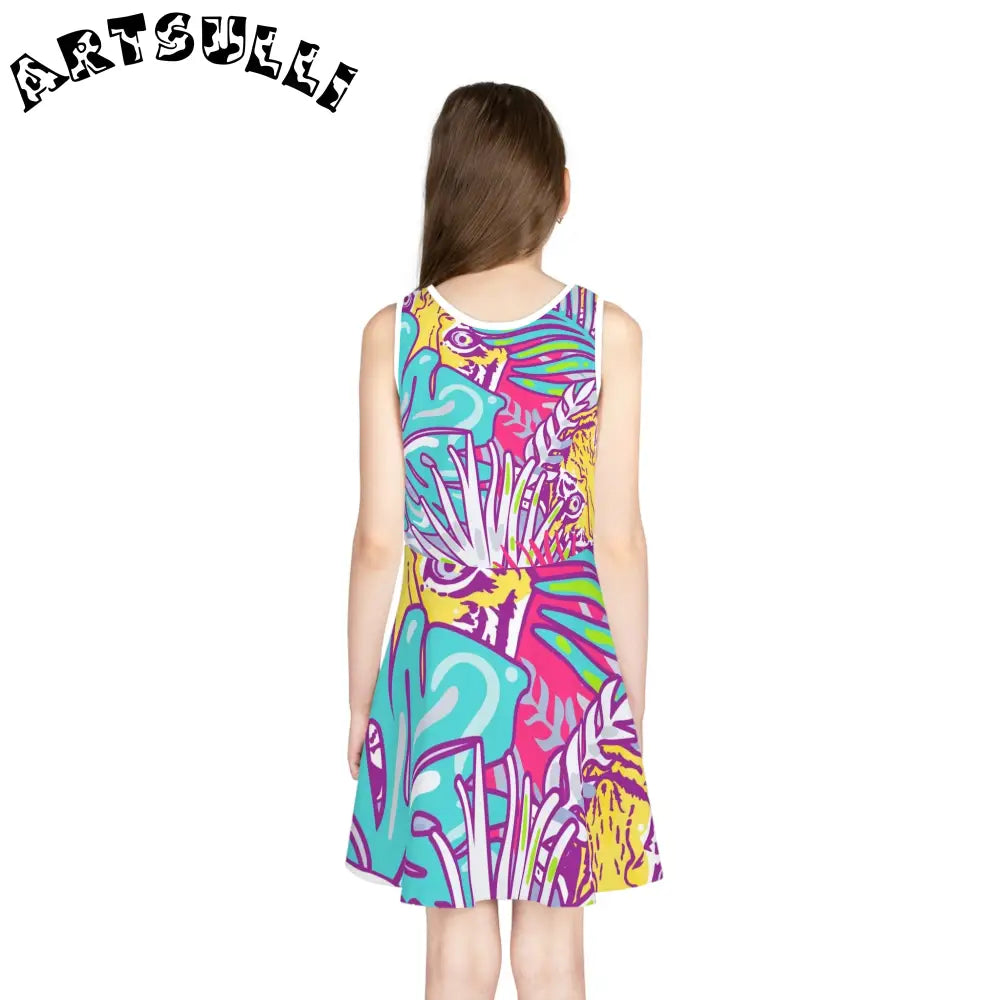 JAKKOUTTHEBXX Tropical Floral Tigers Torquise and Purple Girls’