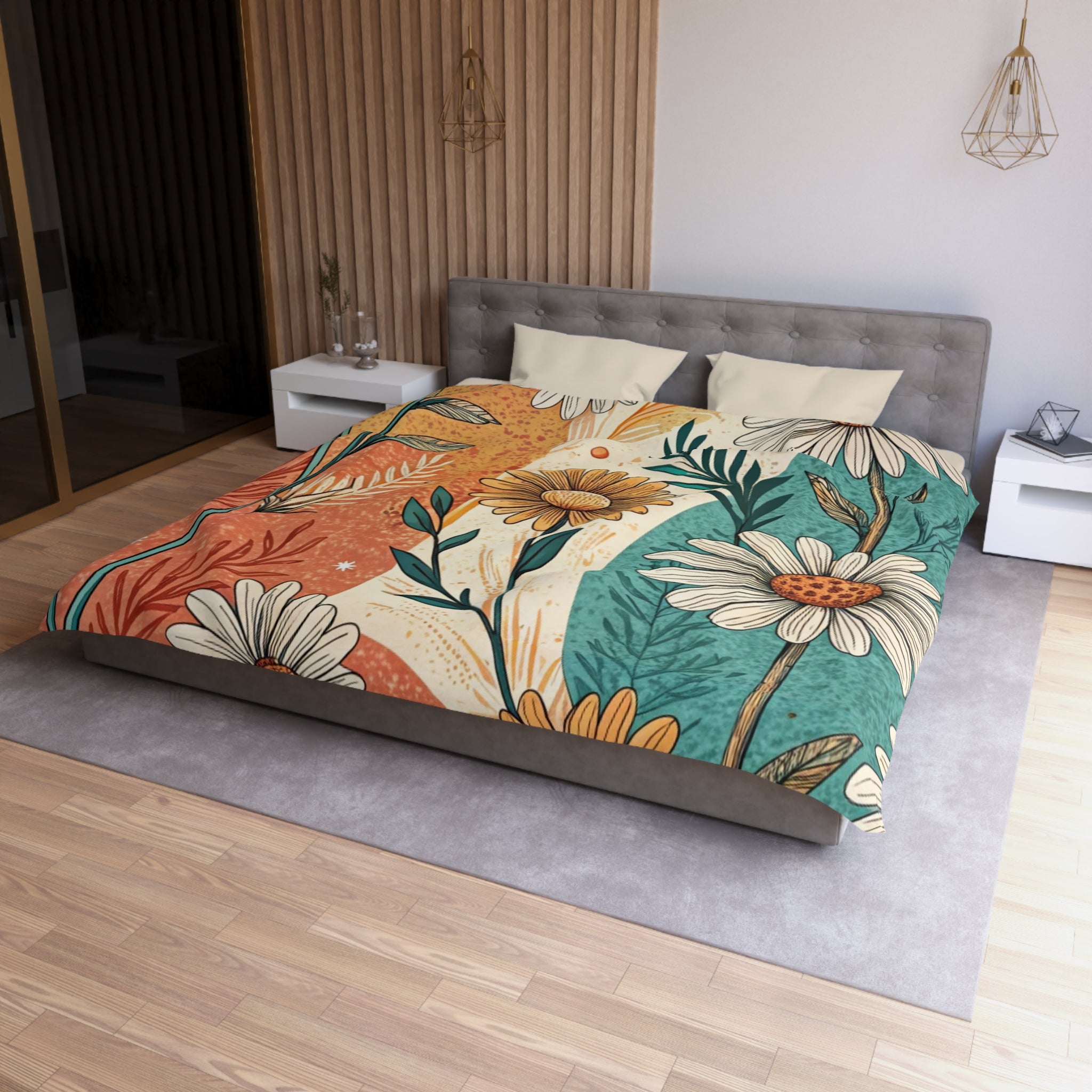 Retro Daisy Dream Microfiber Duvet Cover, Artsulli - Art is Long, Life is Short, Home Decor, , , , , , , 