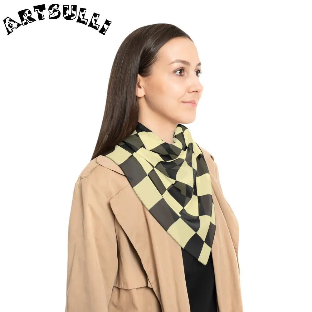 JAKKOUTTHEBXX Checkerboard Black and Yellow Poly Scarf JAKKOUTTHEBXX