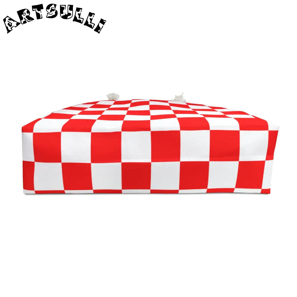 JAKKOUTTHEBXX Checkerboard Red and White Weekender Bag JAKKOUTTHEBXX