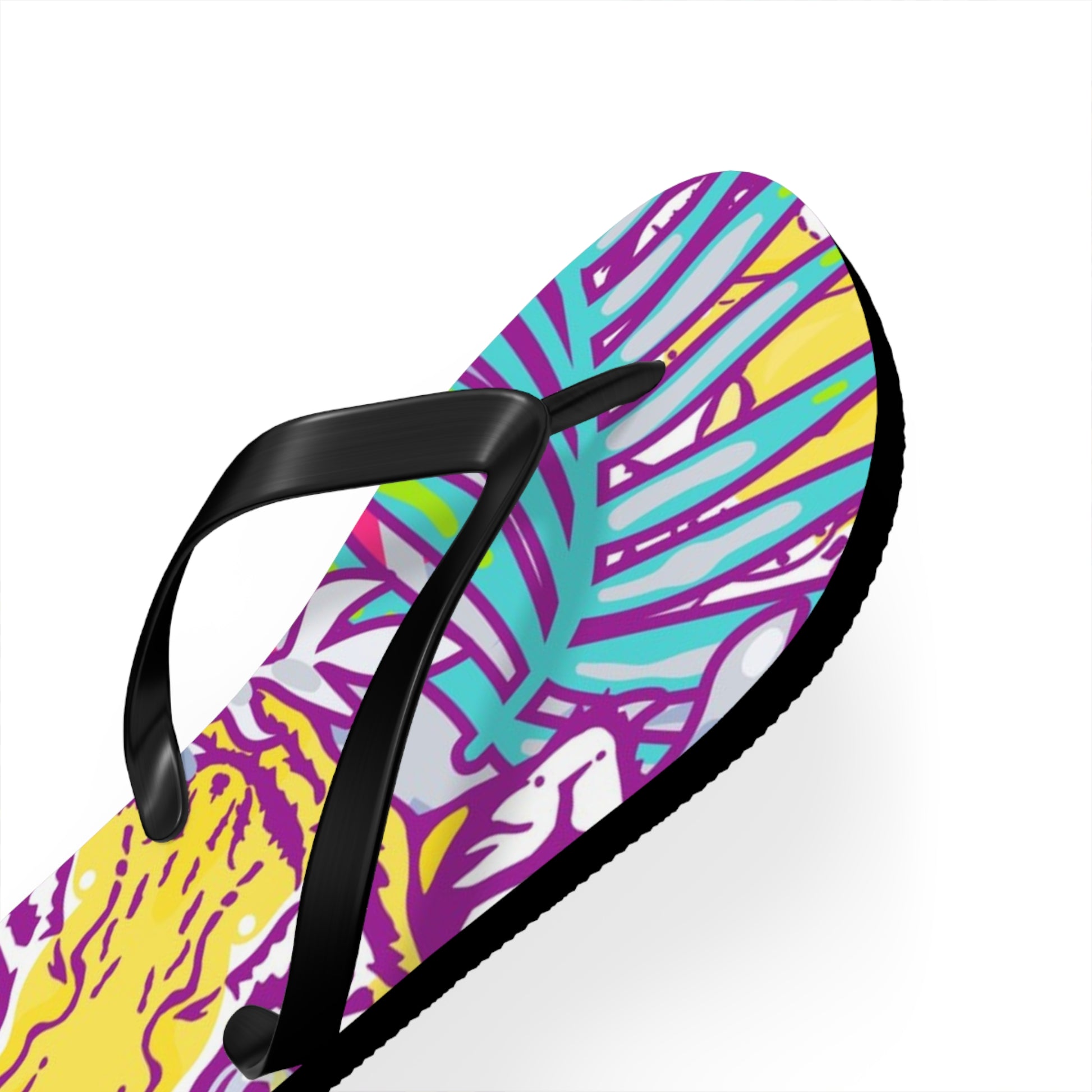 Tropical Floral Tigers Torquise and Purple Flip Flops, Artsulli - Art is Long, Life is Short, Shoes, , , , , , , 