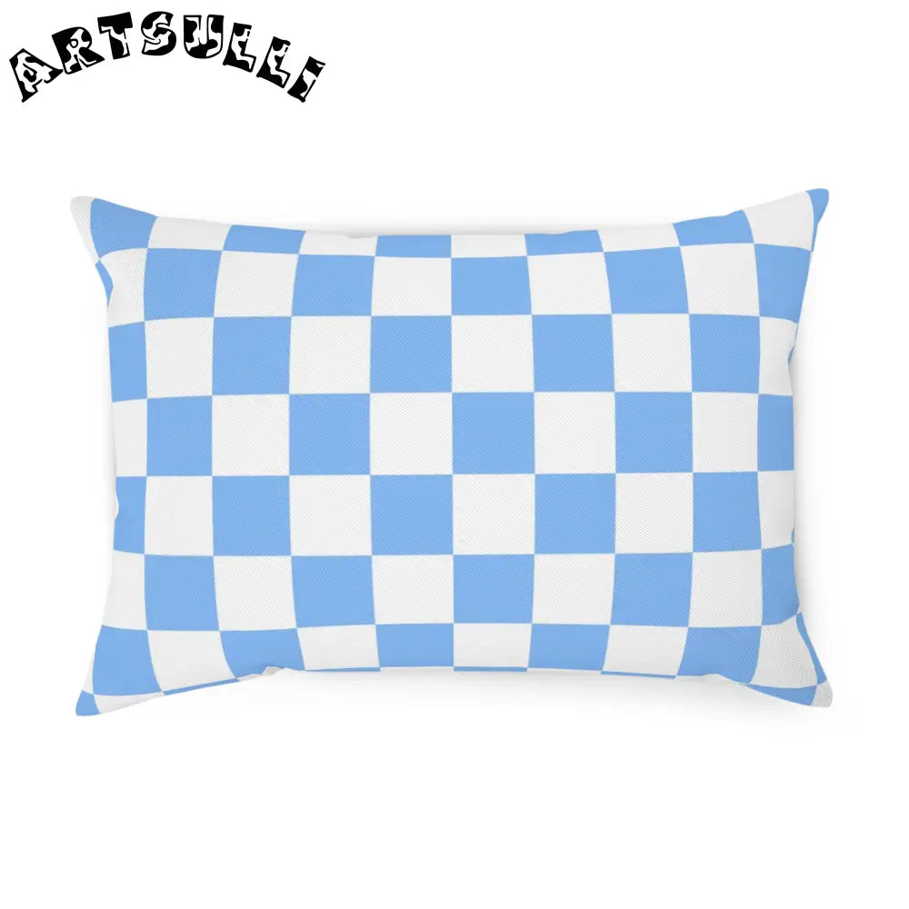 JAKKOUTTHEBXX Checkerboard White and Light Blue Cushion