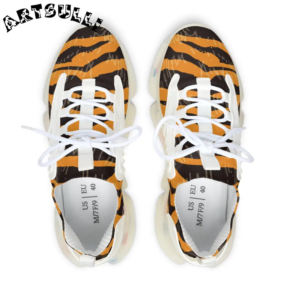 JAKKOUTTHEBXX Tiger Scratches Orange and Black Women’s Mesh Sneakers