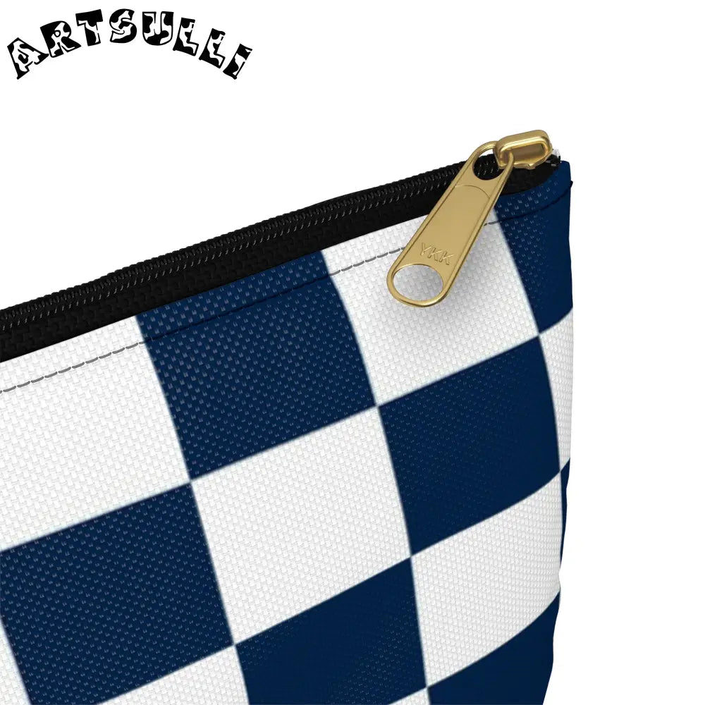 JAKKOUTTHEBXX Checkerboard White and Navy Blue Accessory Pouch