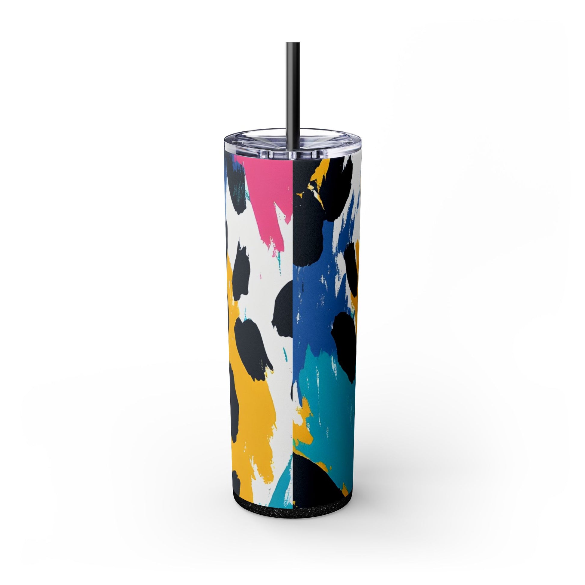 Leopard Print x Paint Brush Strokes Multi-Color Skinny Tumbler with Straw, 20oz, Artsulli - Art is Long, Life is Short, Mug, , , , , , , 