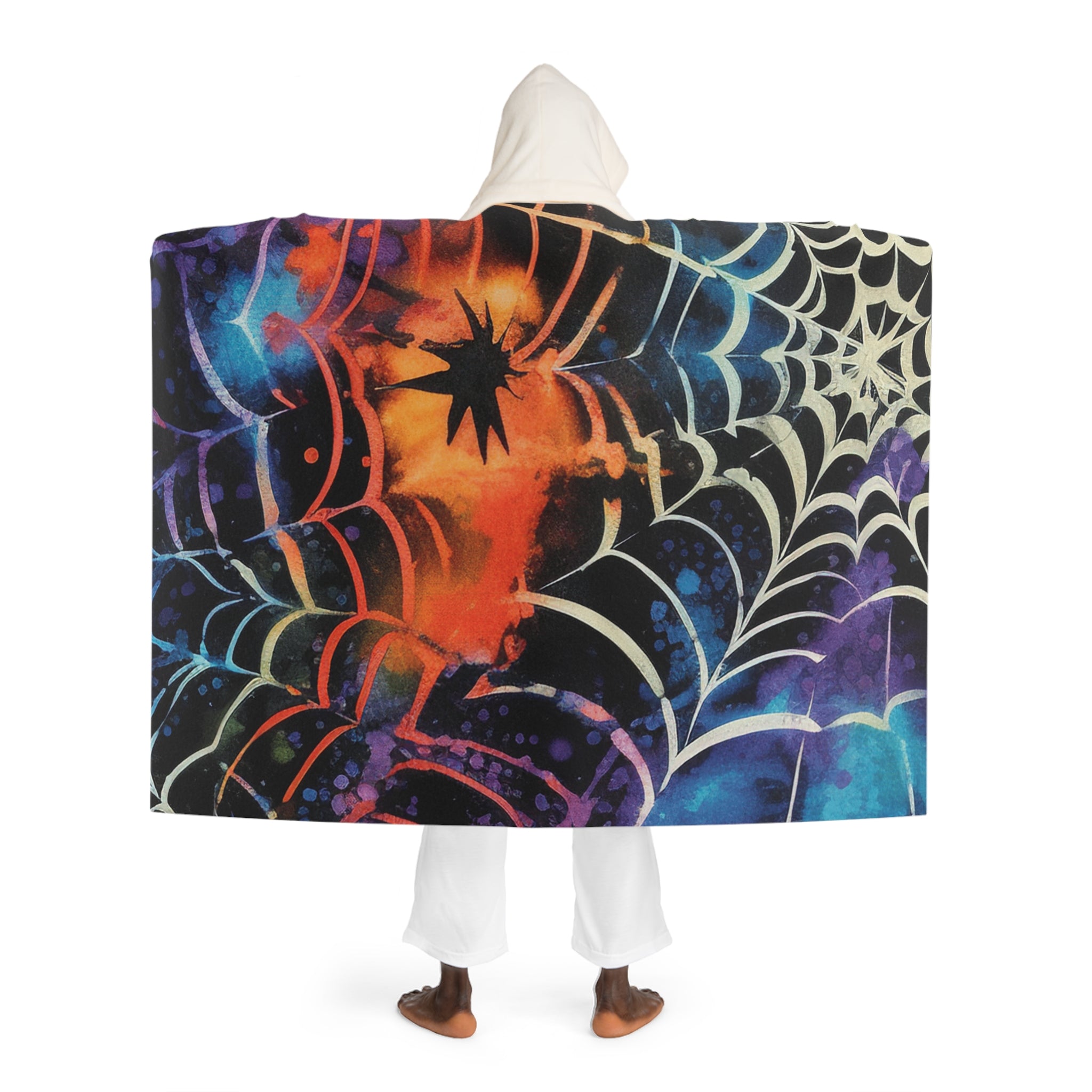Spider Web Tie Dye Hooded Sherpa Fleece Blanket, Artsulli - Art is Long, Life is Short, All Over Prints, , , , , , , 