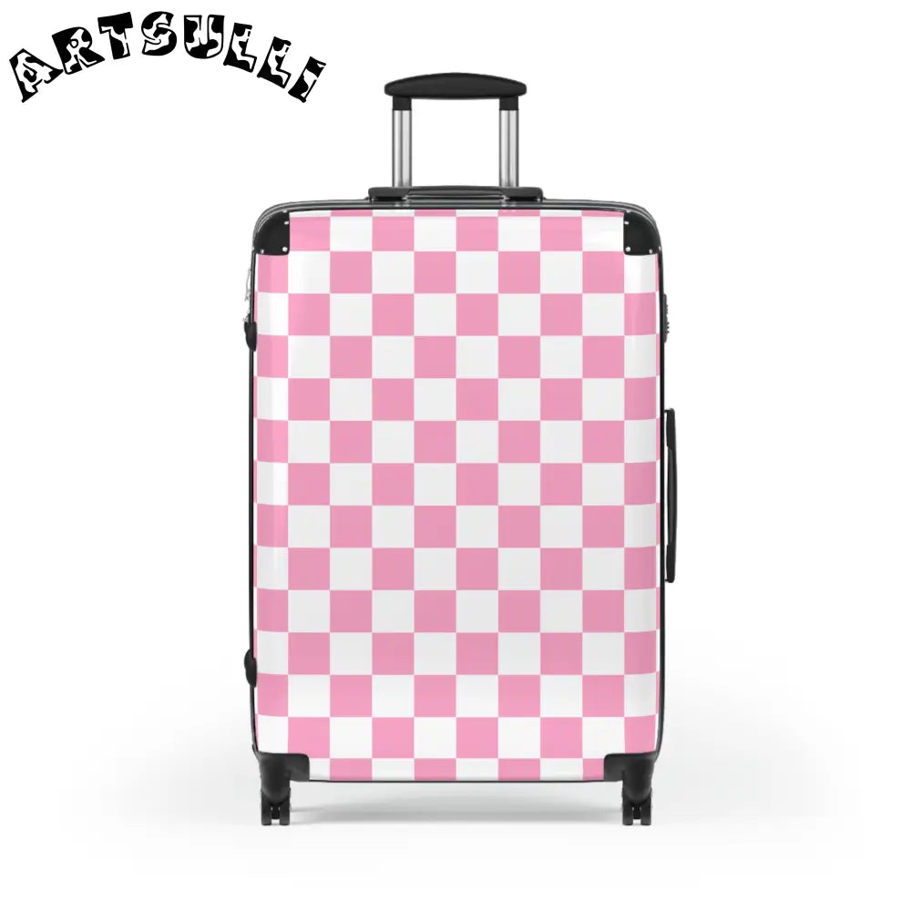 JAKKOUTTHEBXX Checkerboard Hot Pink and White Suitcase JAKKOUTTHEBXX