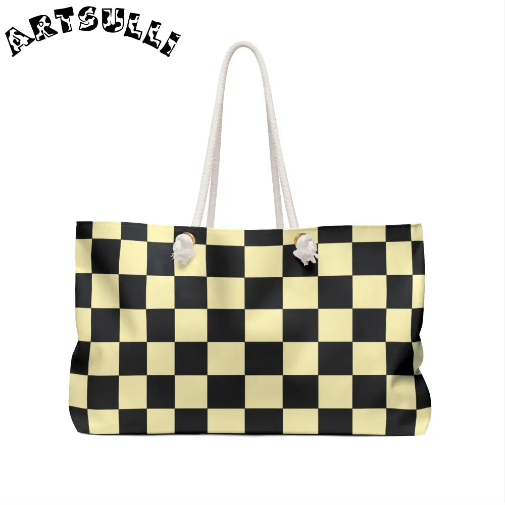 JAKKOUTTHEBXX Checkerboard Black and Yellow Weekender Bag