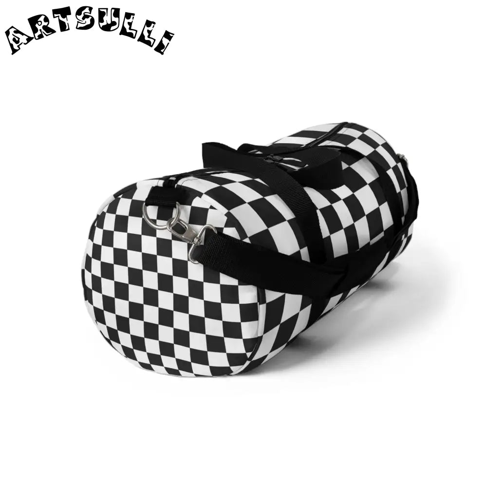 JAKKOUTTHEBXX Checkerboard White and Black Duffel Bag JAKKOUTTHEBXX