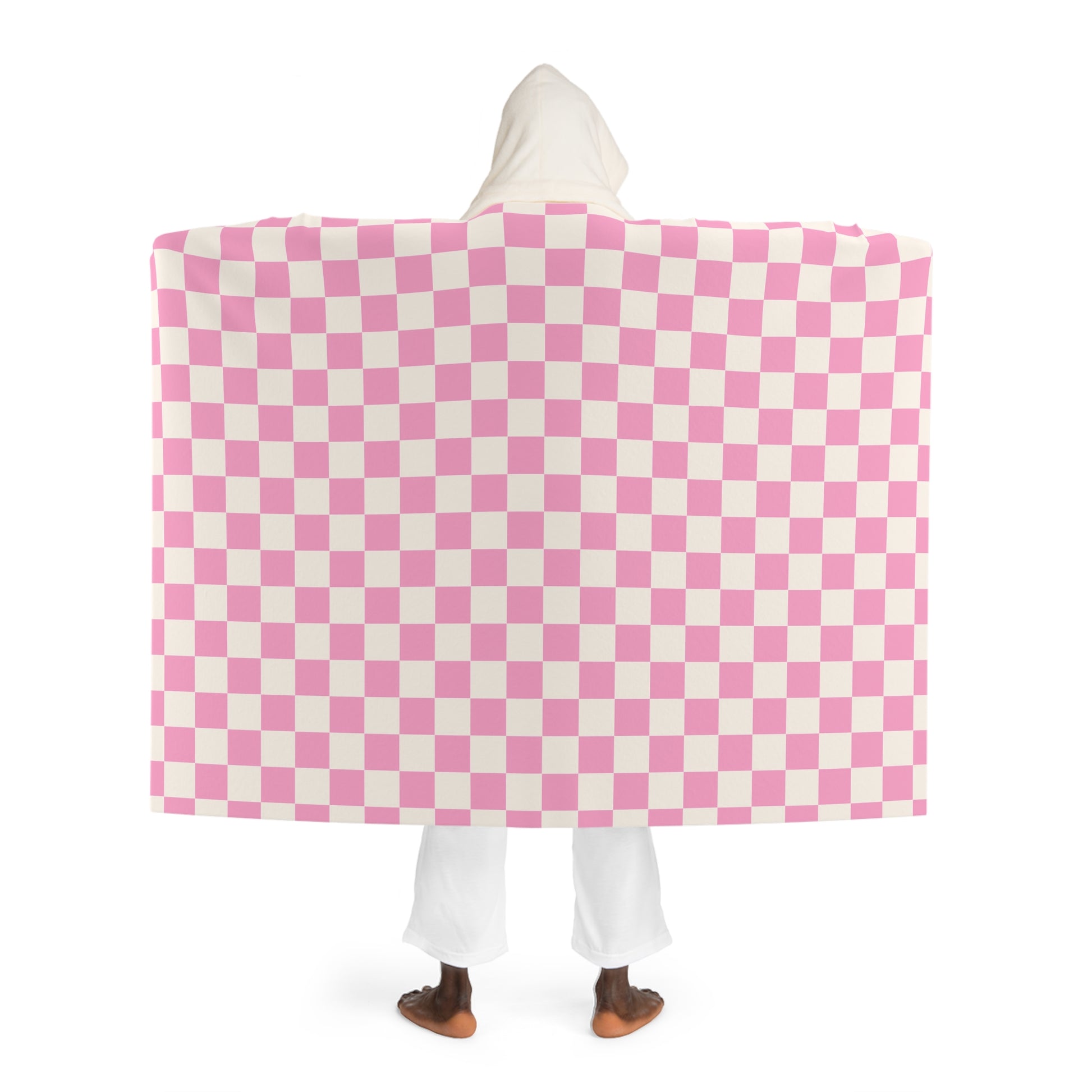 Checkerboard II Hot Pink and White Hooded Sherpa Fleece Blanket, Artsulli - Art is Long, Life is Short, All Over Prints, , , , , , , 