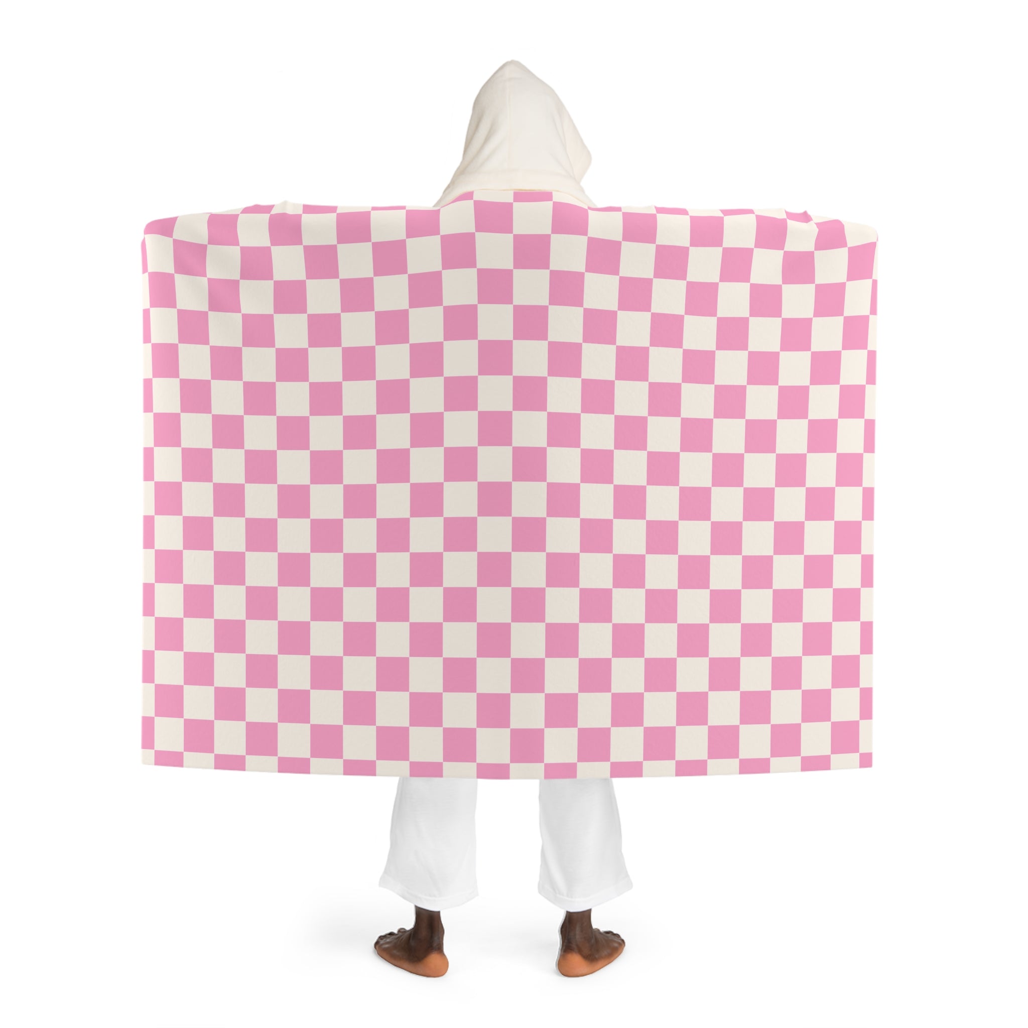 Checkerboard II Hot Pink and White Hooded Sherpa Fleece Blanket, Artsulli - Art is Long, Life is Short, All Over Prints, , , , , , , 
