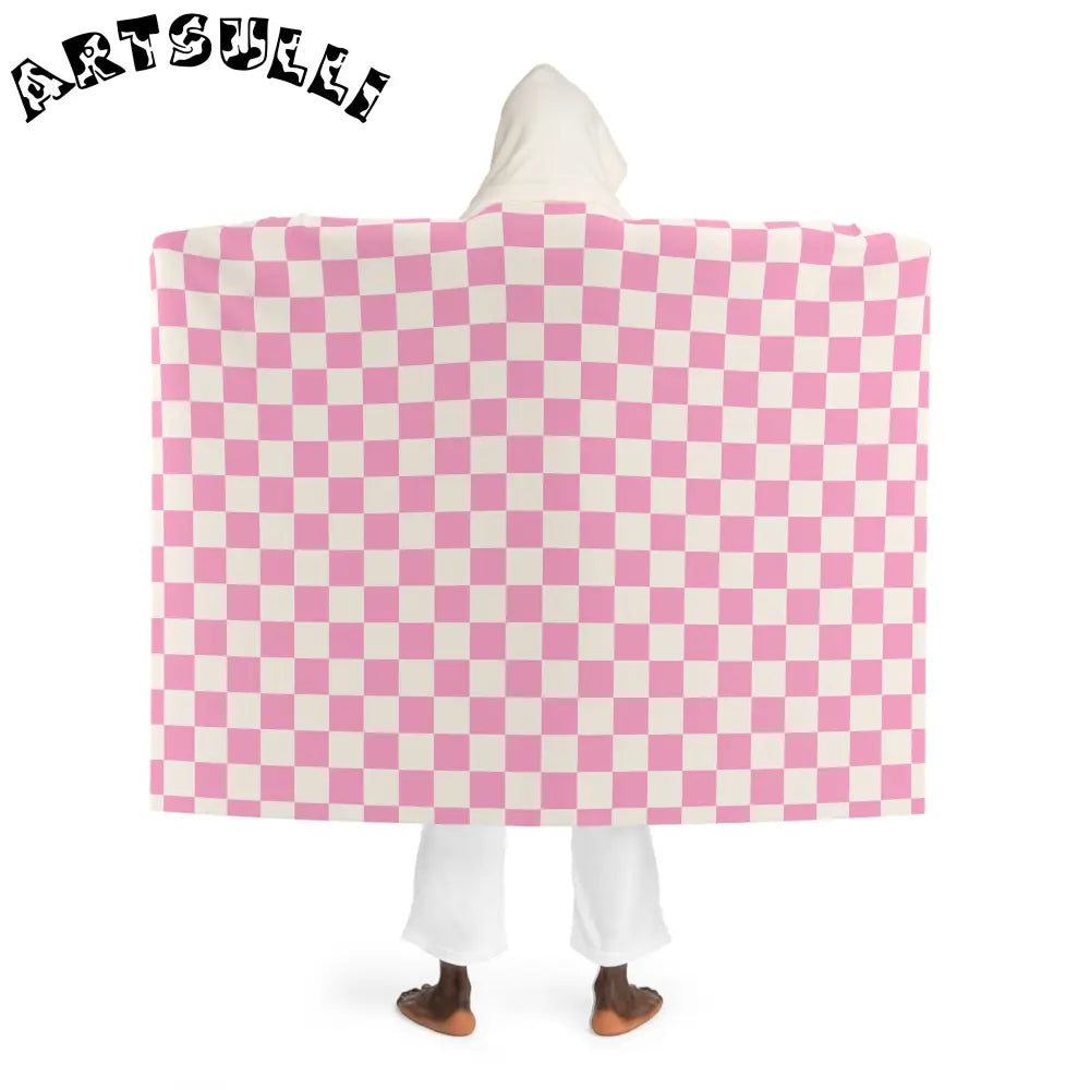 JAKKOUTTHEBXX Checkerboard II Hot Pink and White Hooded Sherpa