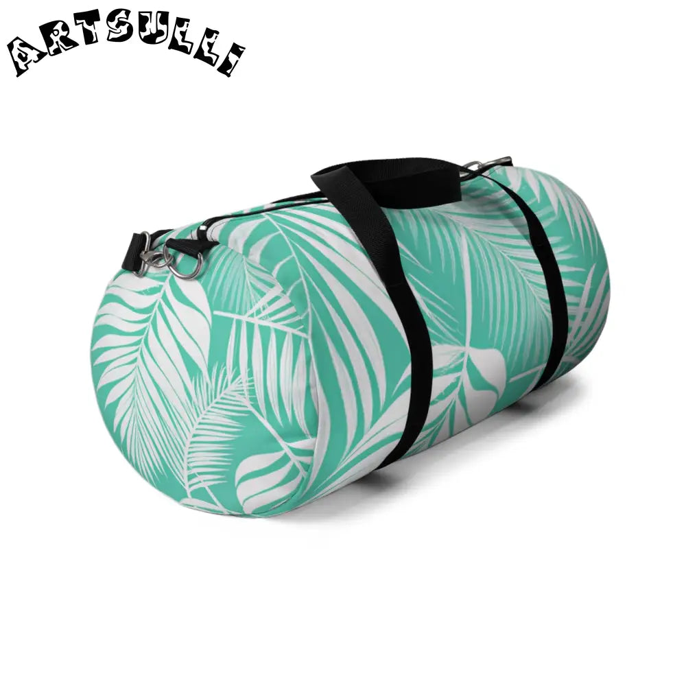 JAKKOUTTHEBXX Teal Palm Leaf Illustration Printed Duffel Bag 2025