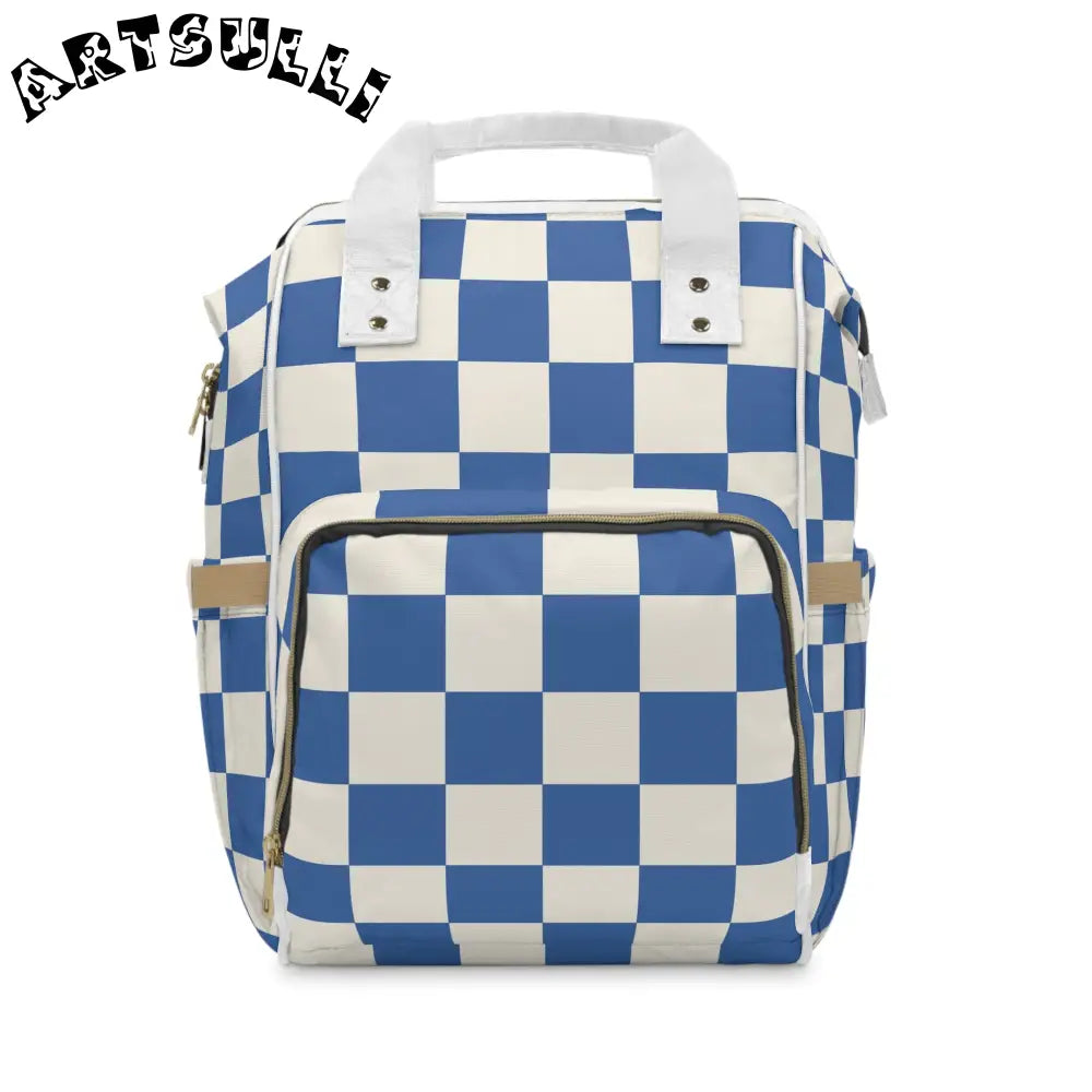 JAKKOUTTHEBXX Checkerboard Blue Multifunctional Diaper Backpack