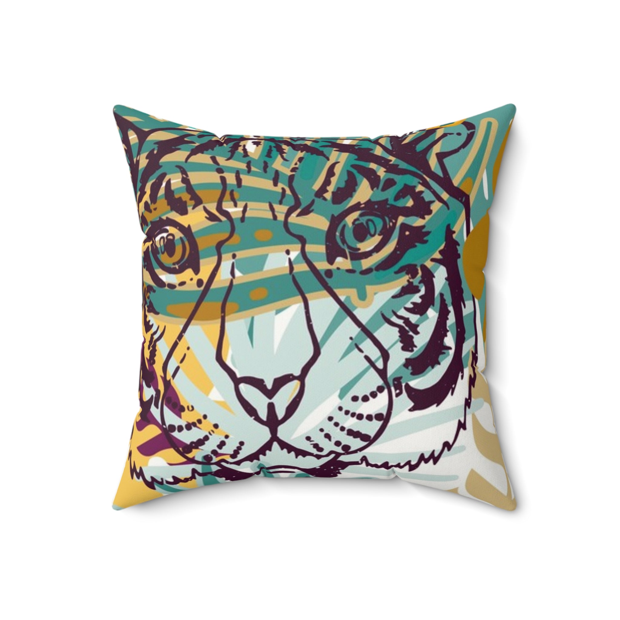 Tropical Jungle Tigers Brown and Green Faux Suede Square Pillow, Artsulli - Art is Long, Life is Short, Home Decor, , , , , , , 