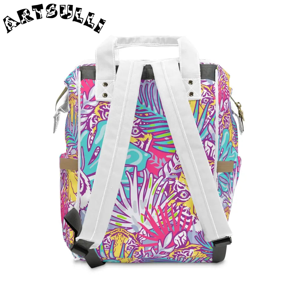 JAKKOUTTHEBXX Tropical Floral Tigers Torquise and Purple