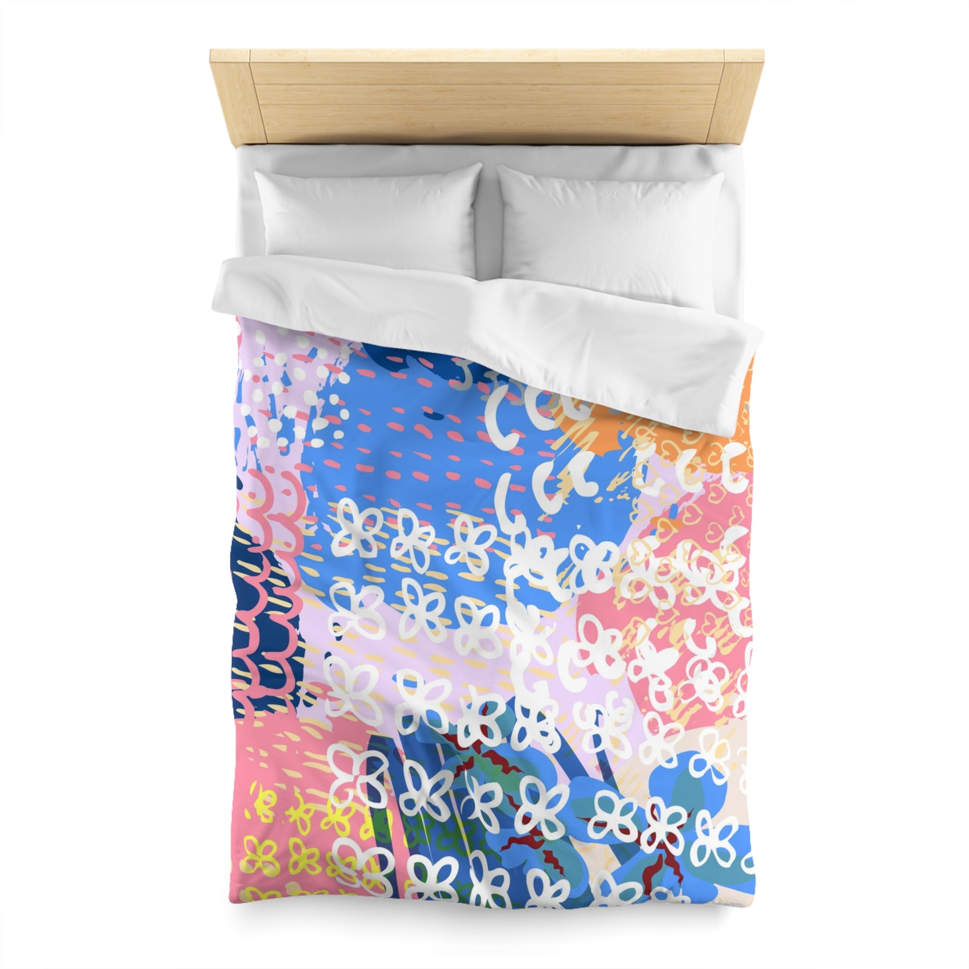 Flowers x Doodles x Hearts Multi-Color Microfiber Duvet Cover, Artsulli - Art is Long, Life is Short, Home Decor, , , , , , , 