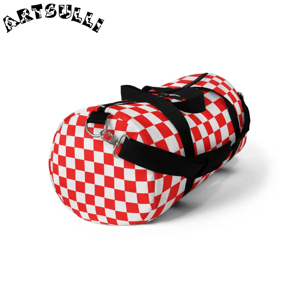 JAKKOUTTHEBXX Checkerboard II Red and White Duffel Bag JAKKOUTTHEBXX
