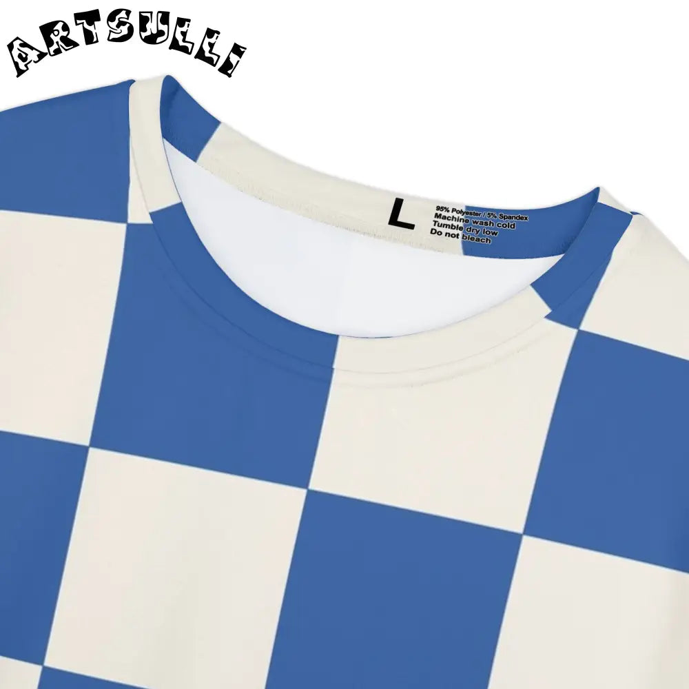JAKKOUTTHEBXX Checkerboard Blue Women’s Short Sleeve Shirt (AOP)
