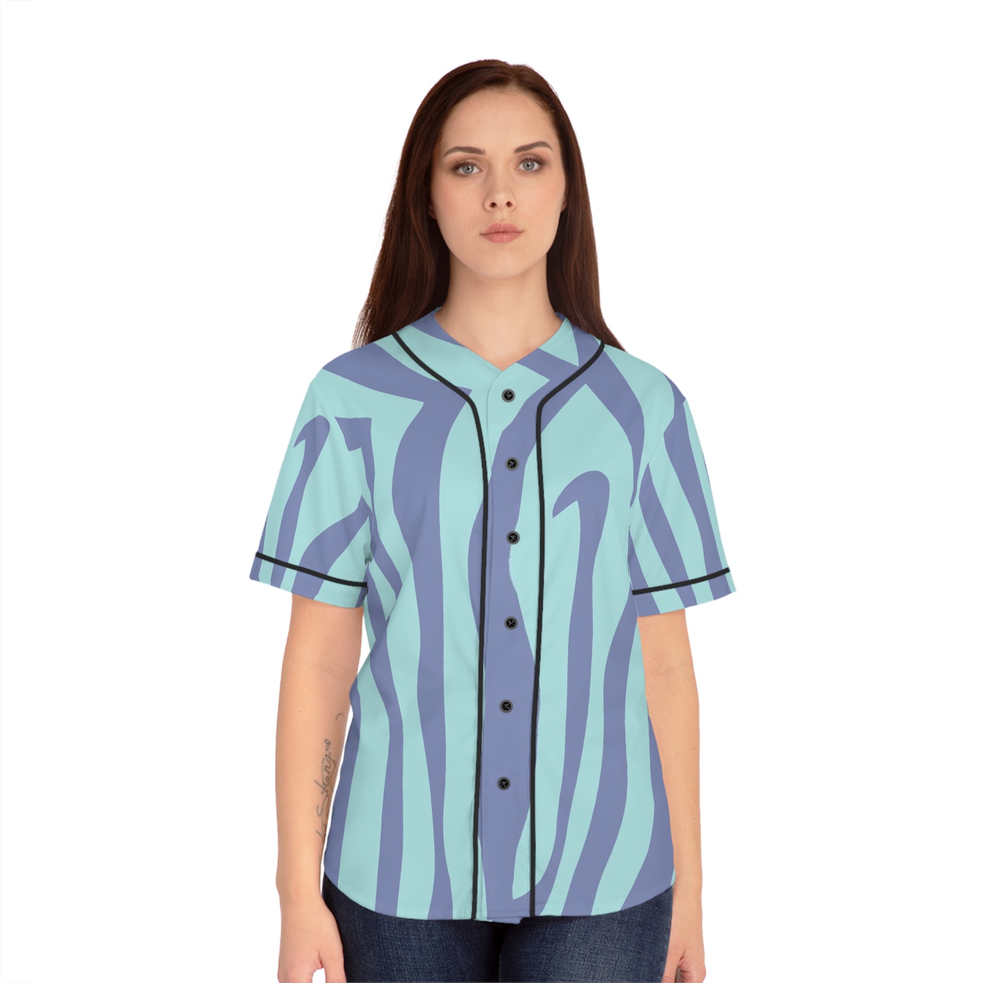 Amorphous Blue Zebra Banner Women's Baseball Jersey (AOP), Artsulli - Art is Long, Life is Short, All Over Prints, , , , , , , 