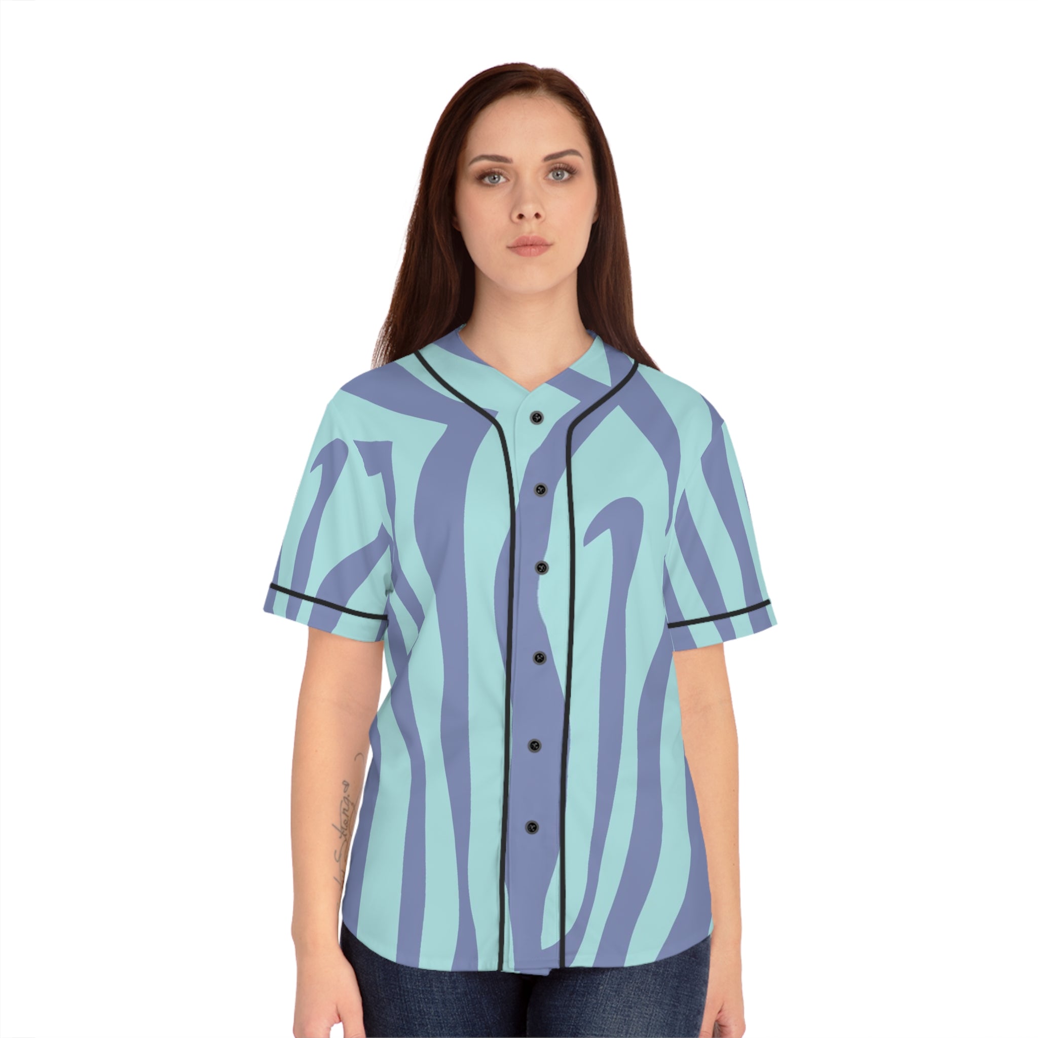 Amorphous Blue Zebra Banner Women's Baseball Jersey (AOP), Artsulli - Art is Long, Life is Short, All Over Prints, , , , , , , 