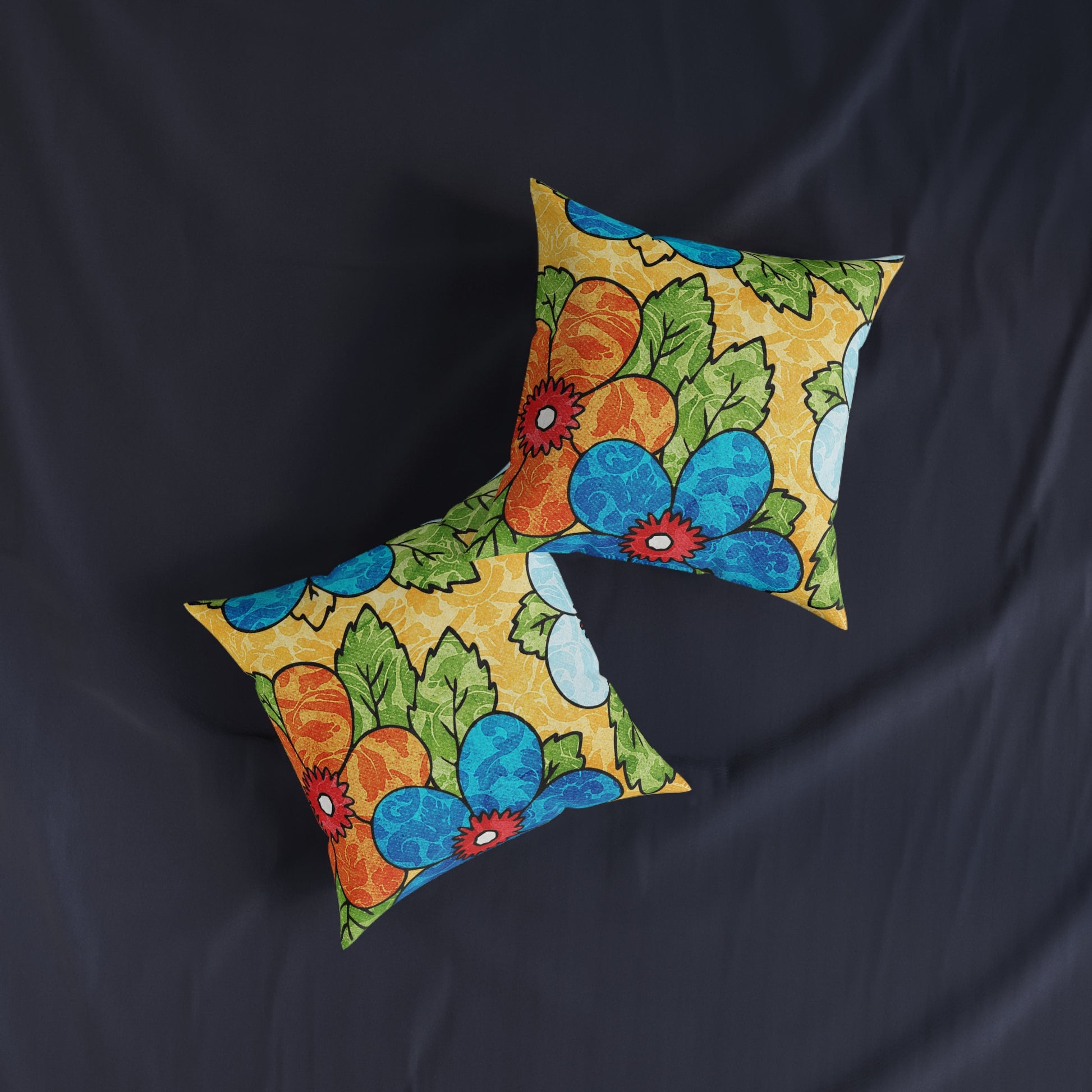 Groovy Yellow Floral Kl Square Pillow, Artsulli - Art is Long, Life is Short, Home Decor, , , , , , , 