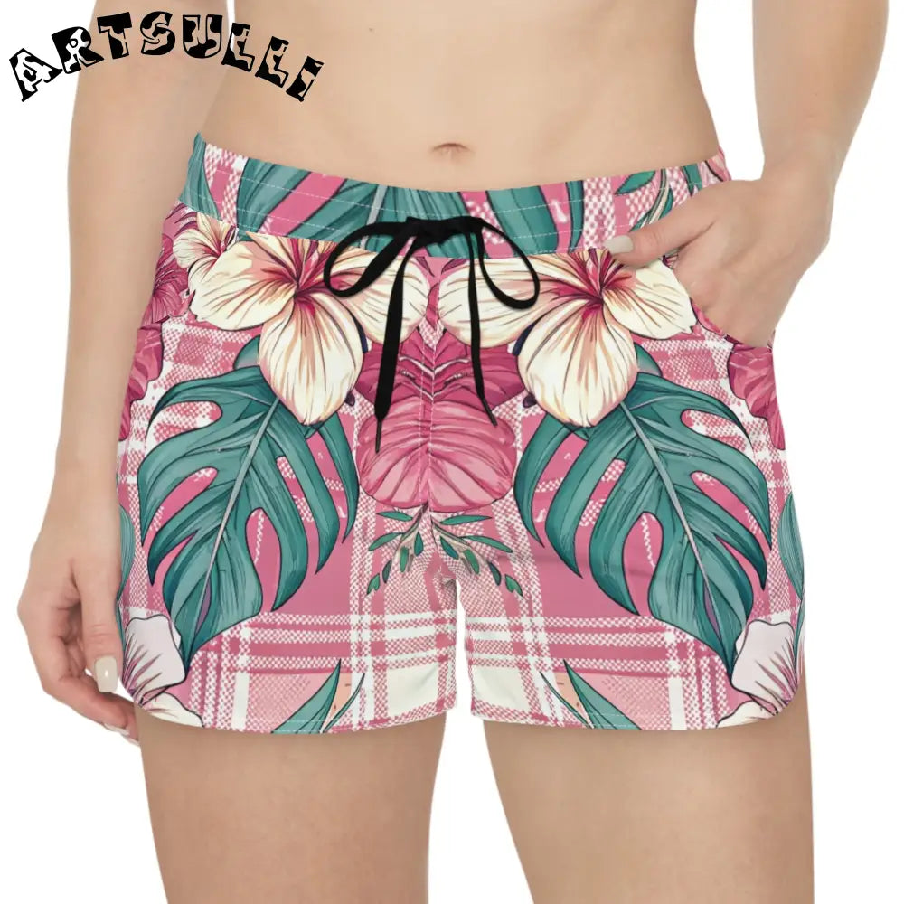 JAKKOUTTHEBXX Plaid x Floral Burgundy and GreenWomen’s Casual Shorts