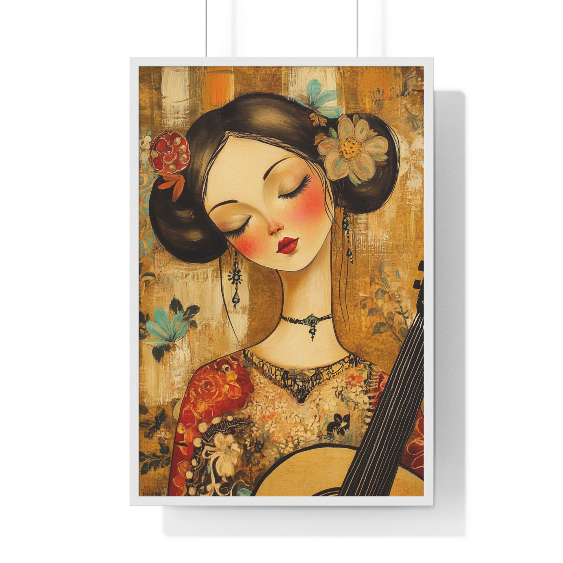 Woman With A Guitar Vertical Framed Poster, Artsulli - Art is Long, Life is Short, Poster, Size, 24″ x 36″, Color, White, , , 16146746129009891452