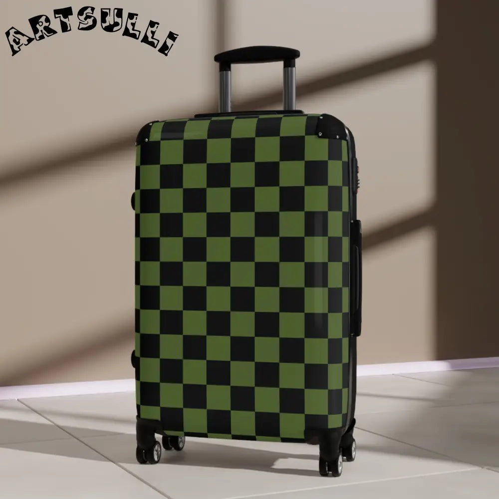 JAKKOUTTHEBXX Checkerboard Olive Green and Black Suitcase