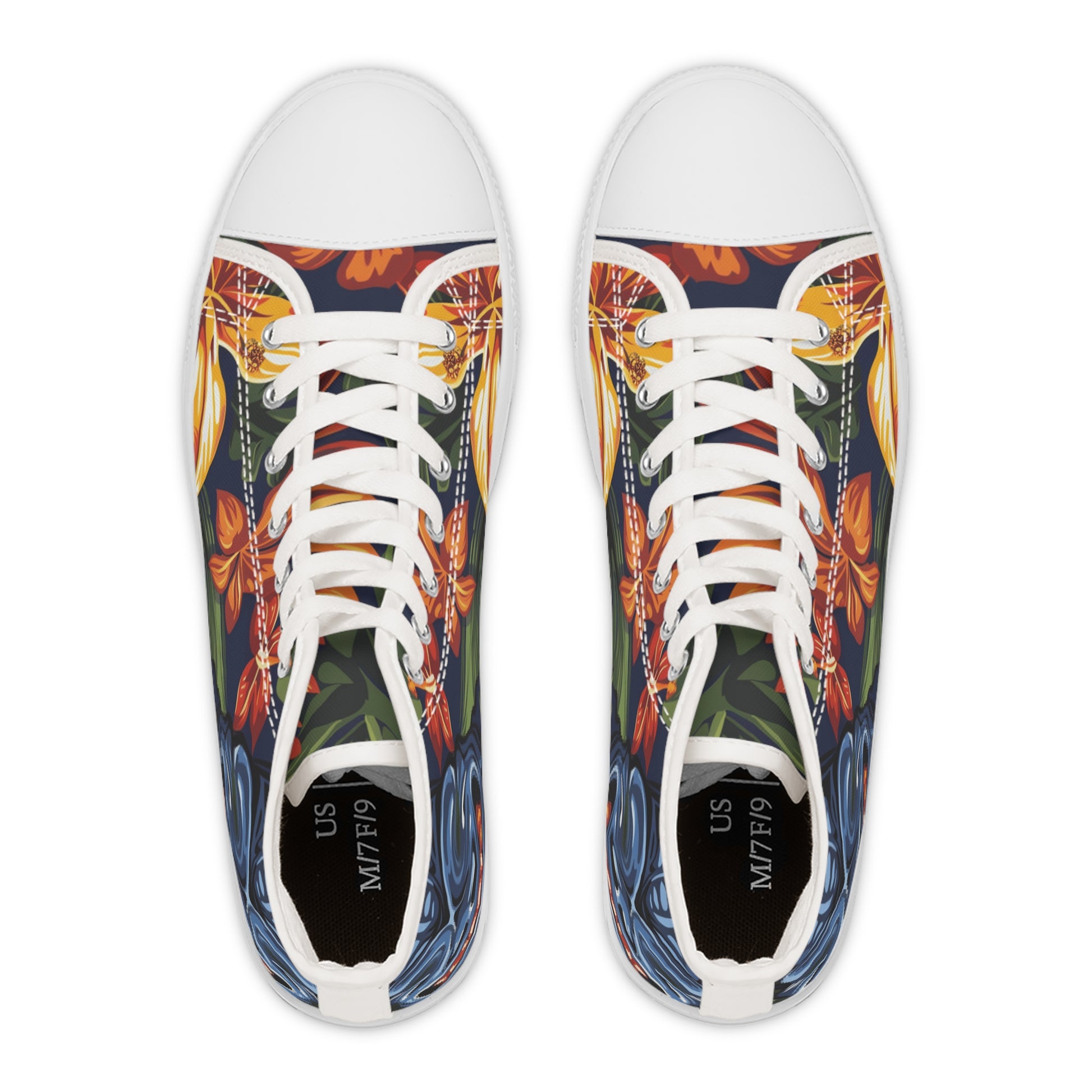 Tiki Bloom Navy Women's High Top Sneakers, Artsulli - Art is Long, Life is Short, Shoes, , , , , , , 