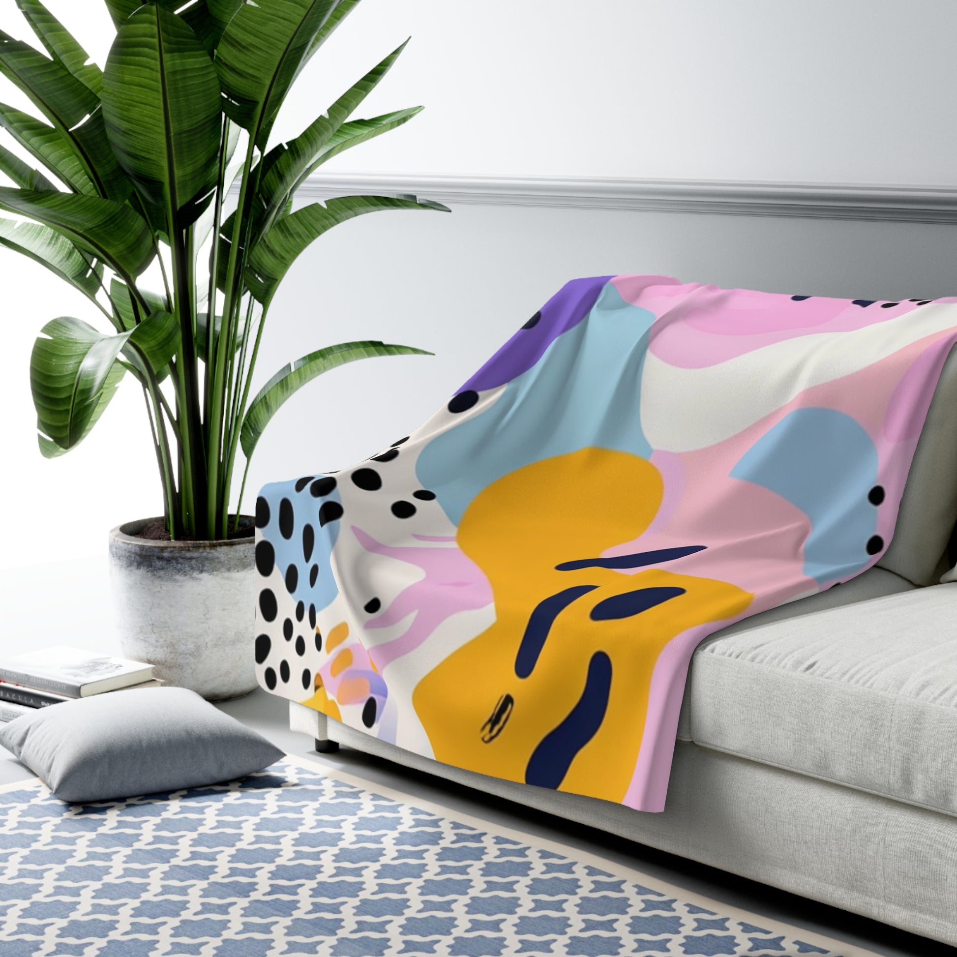 Colorful Abstract Dots and Shapes Sherpa Fleece Blanket, Artsulli - Art is Long, Life is Short, Home Decor, , , , , , , 