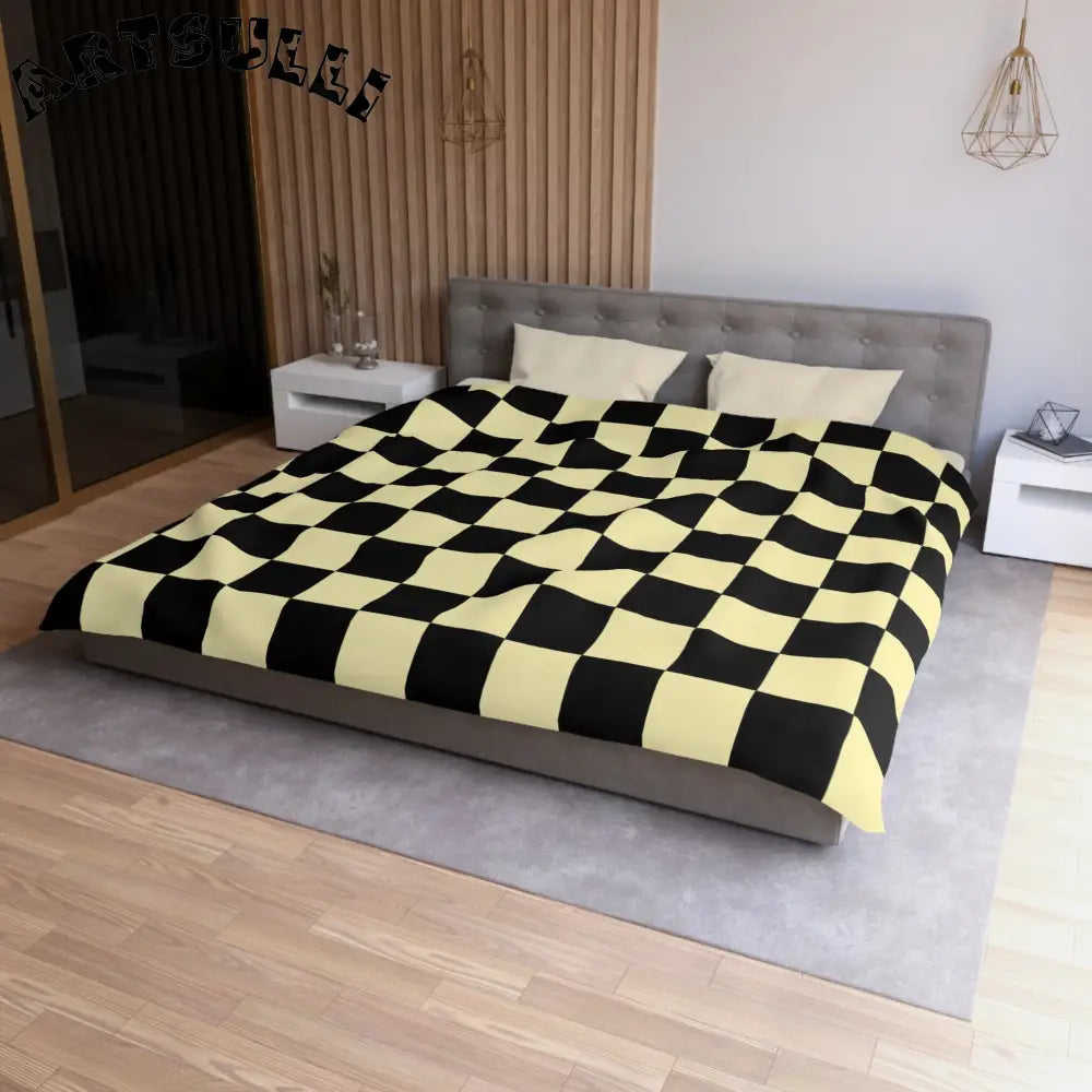 JAKKOUTTHEBXX Checkerboard Black and Yellow Microfiber Duvet Cover