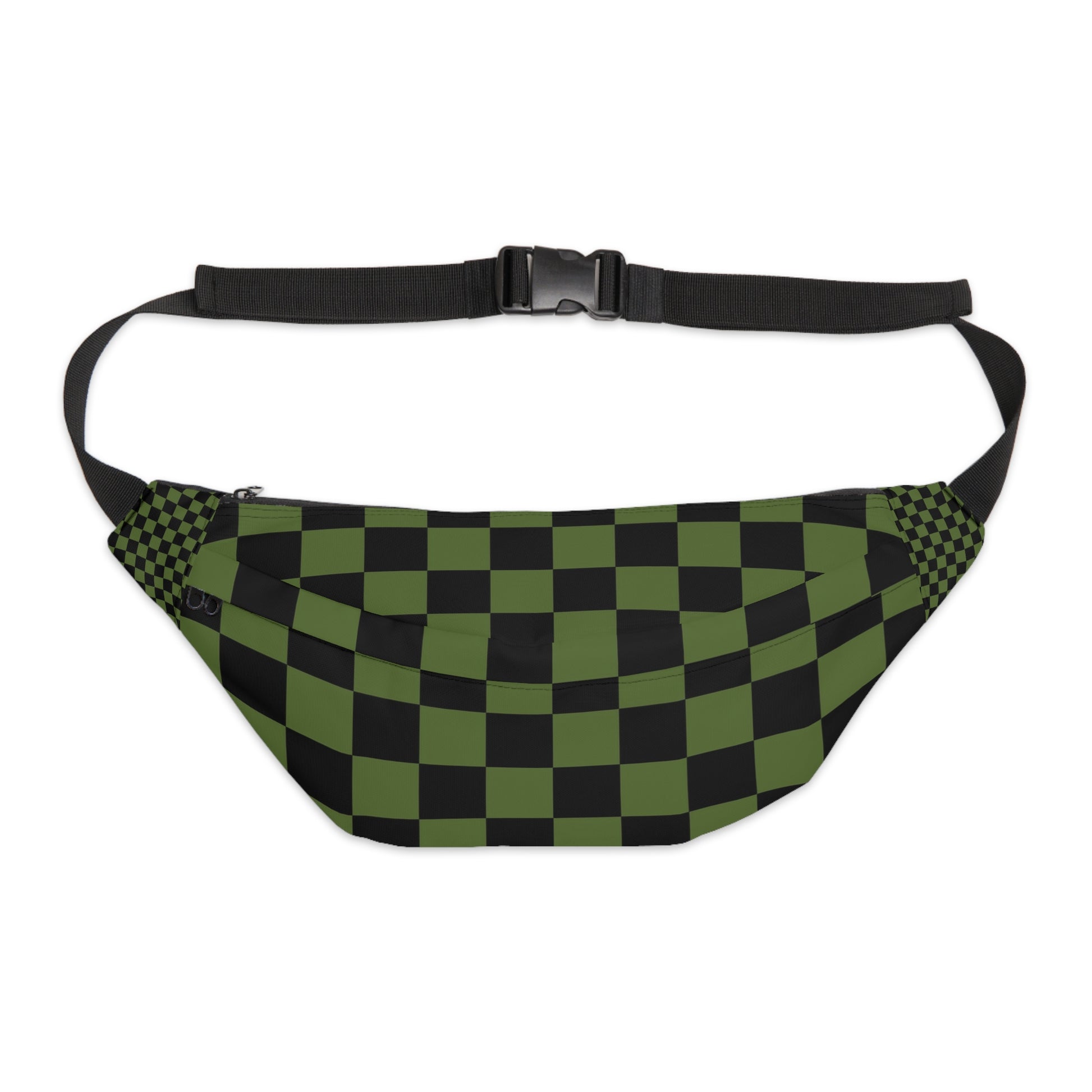 Checkerboard Olive Green and Black Fanny Pack, Artsulli - Art is Long, Life is Short, Bags, Size, 8" × 9" × 4'', , , , , 29770915536551391296