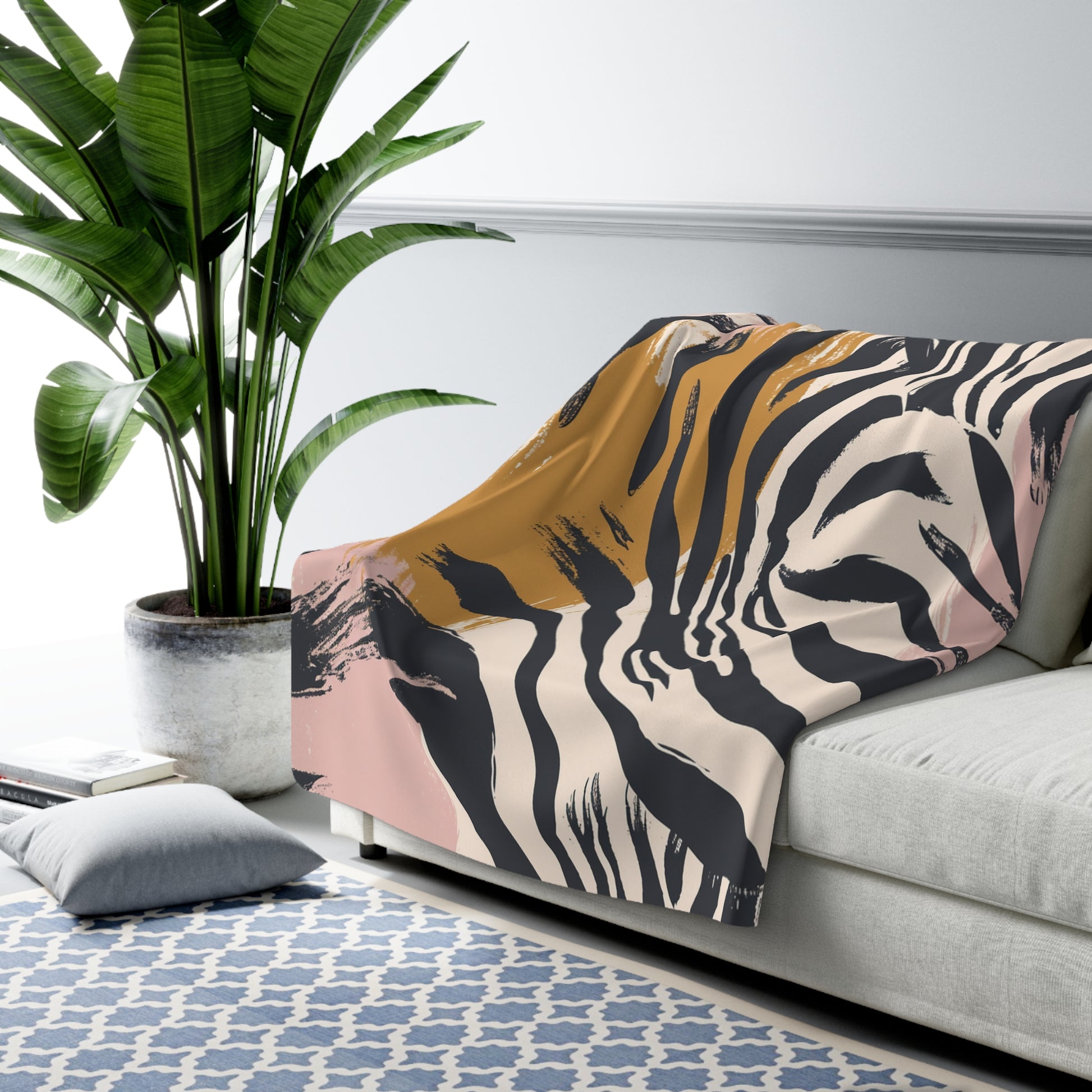 Zebra Brush Strokes Sherpa Fleece Blanket, Artsulli - Art is Long, Life is Short, Home Decor, , , , , , , 