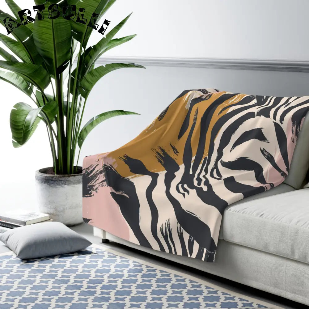 JAKKOUTTHEBXX Cozy Fleece Zebra Stripe Abstract Brushstroke Blanket 2025