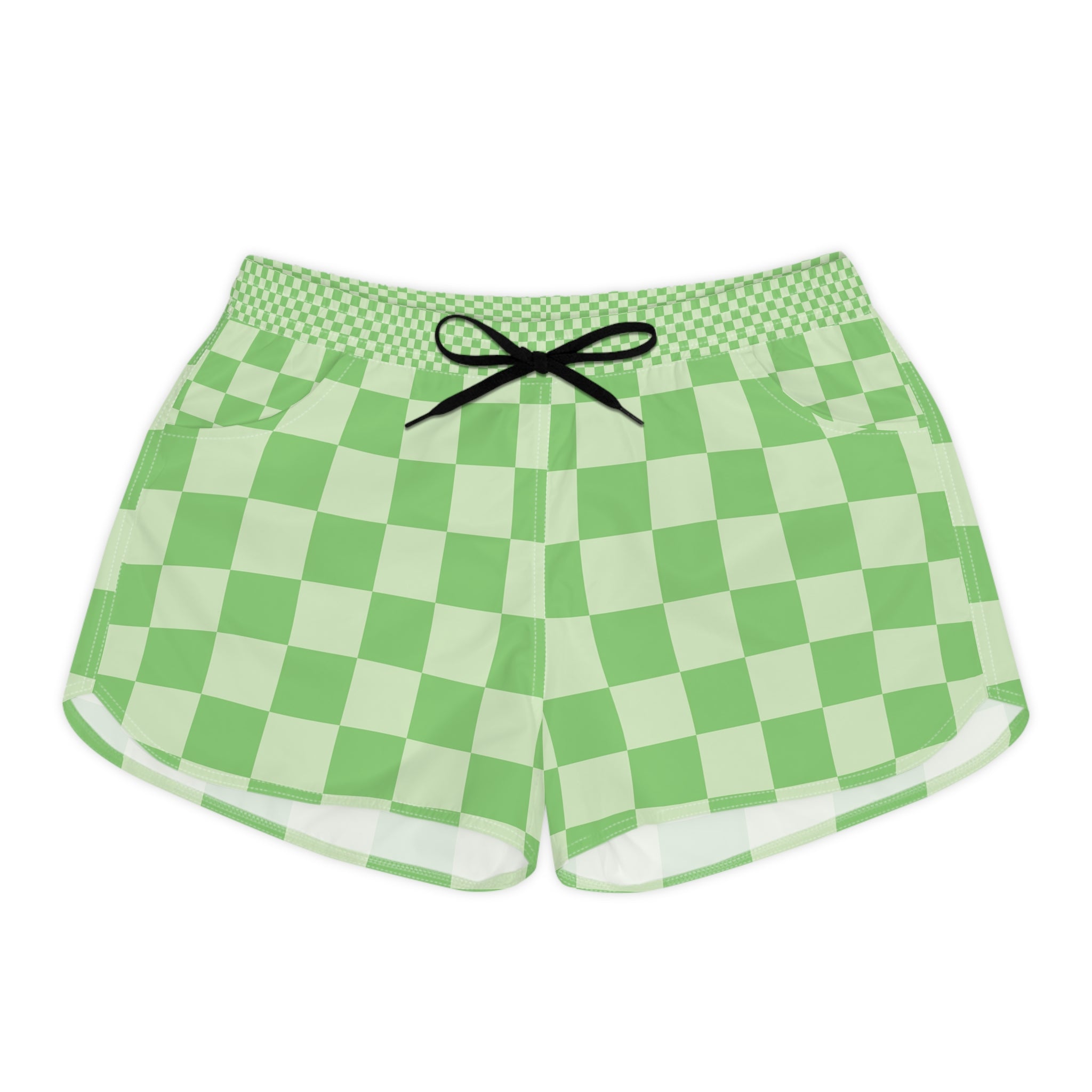 Checkerboard Green Women's Casual Shorts (AOP), Artsulli - Art is Long, Life is Short, All Over Prints, Size, S, Color, Black drawstring, , , 16401434415604486844
