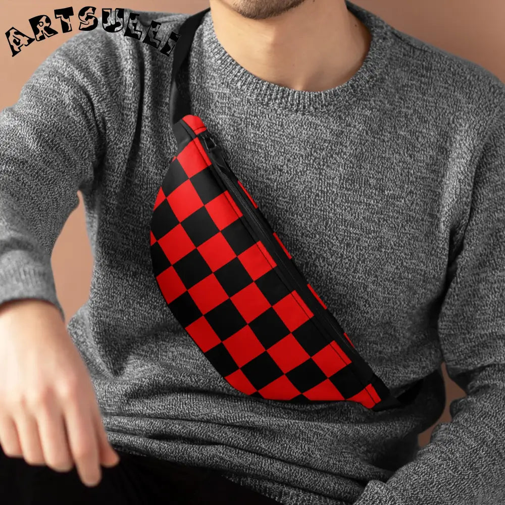 JAKKOUTTHEBXX Checkerboard Red and Black Fanny Pack JAKKOUTTHEBXX
