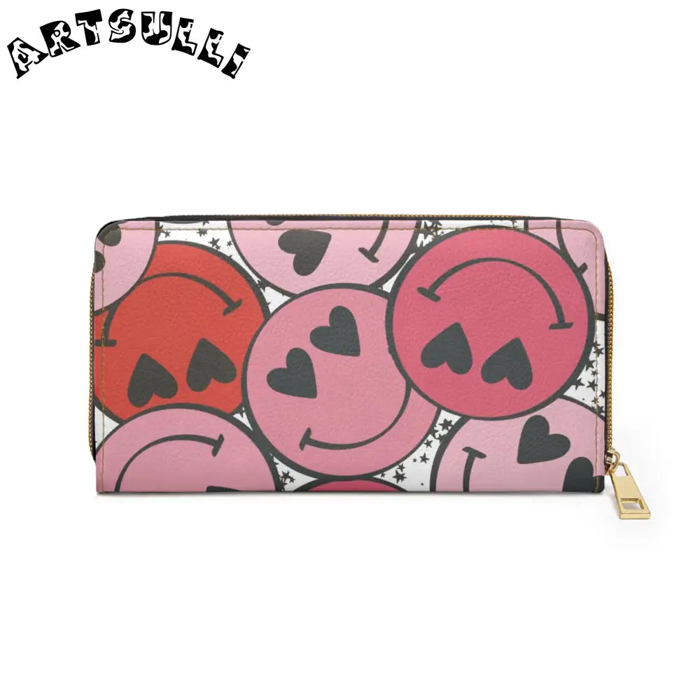JAKKOUTTHEBXX Smiley Face x Heart Eyes Pink and Red Zipper Wallet