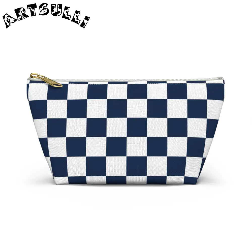 JAKKOUTTHEBXX Checkerboard White and Navy Blue Accessory Pouch w