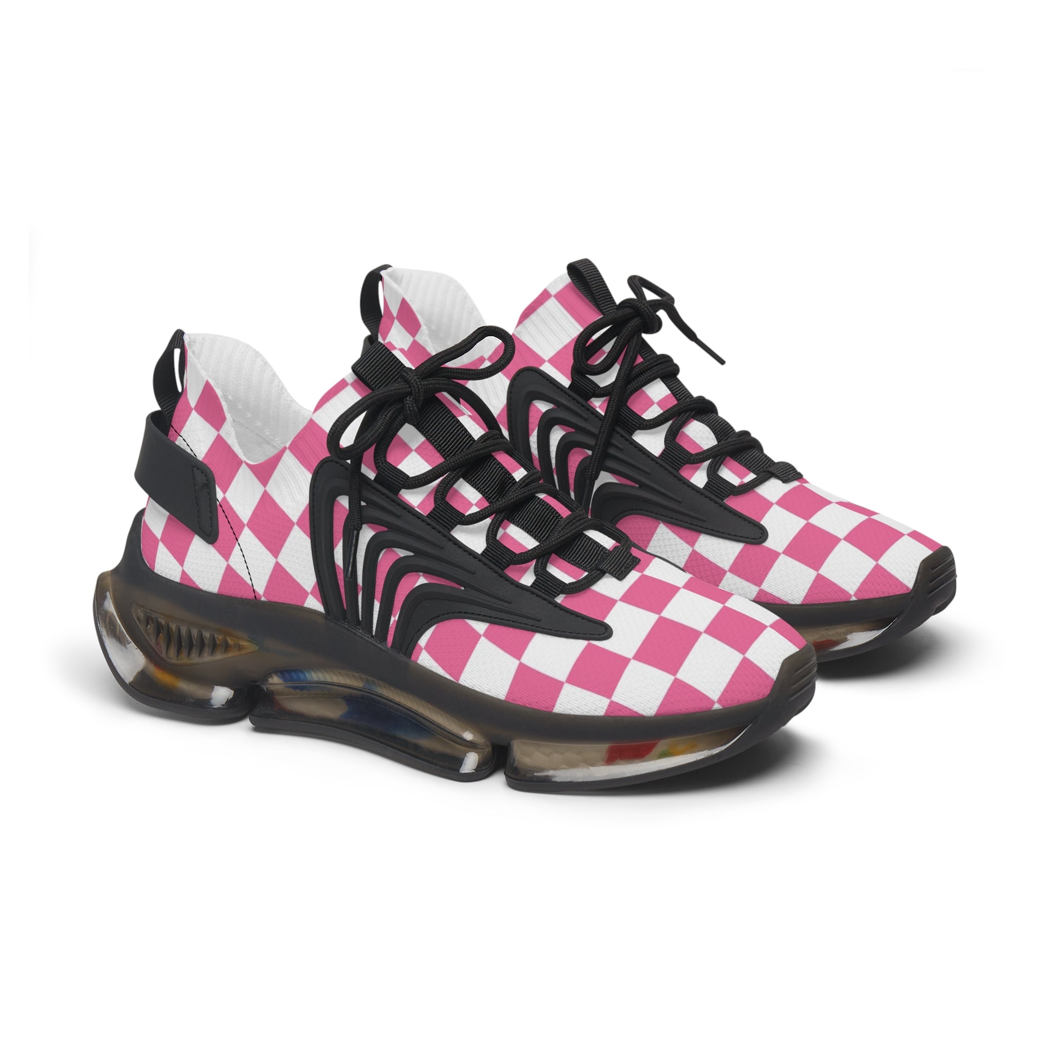 Yuyushiki Pink Check Women's Mesh Sneakers