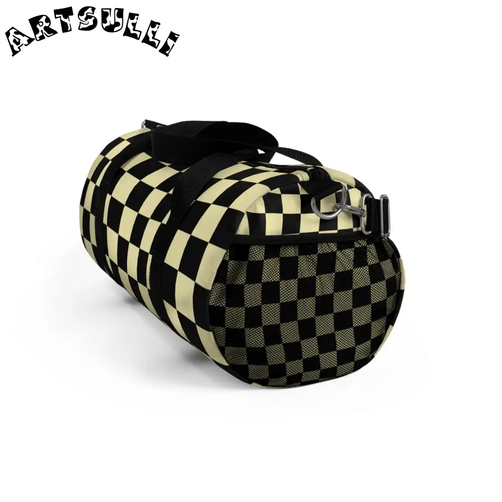 JAKKOUTTHEBXX Checkerboard Black and Yellow Duffel Bag JAKKOUTTHEBXX
