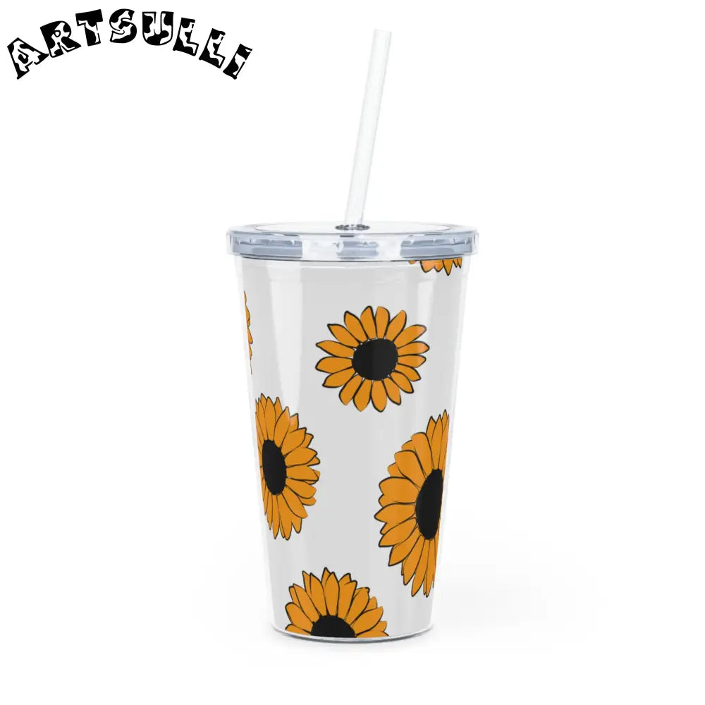 JAKKOUTTHEBXX Sunflowers Plastic Tumbler with Straw JAKKOUTTHEBXX