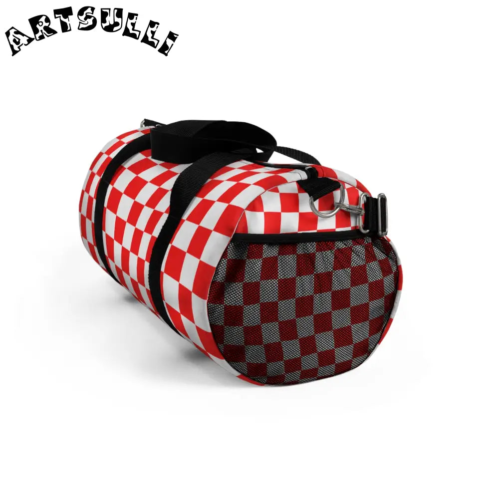 JAKKOUTTHEBXX Checkerboard II Red and White Duffel Bag JAKKOUTTHEBXX