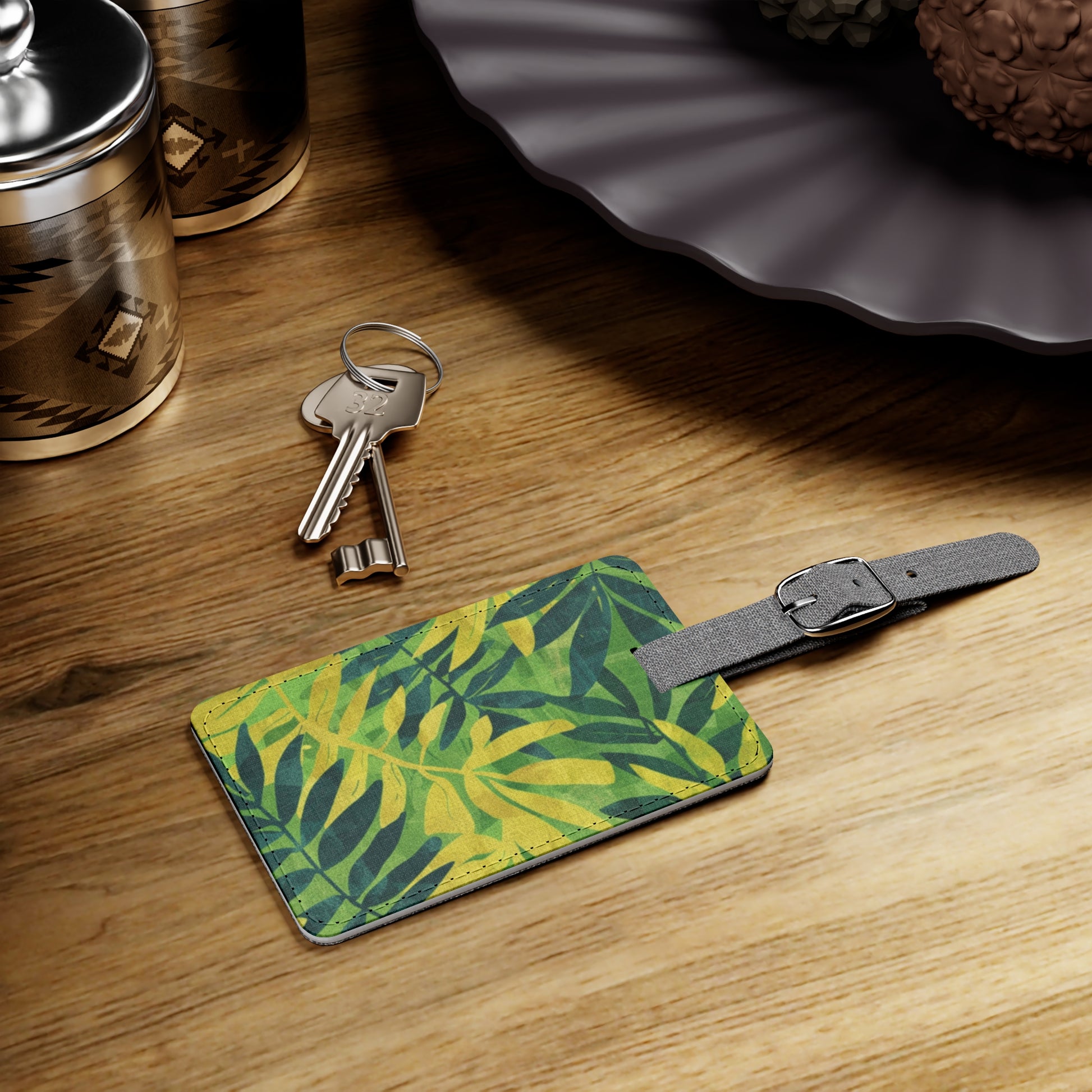 Green Leaf x Yellow Leaf x Tropical x Jungle Saffiano Polyester Luggage Tag, Rectangle, Artsulli - Art is Long, Life is Short, Accessories, , , , , , , 