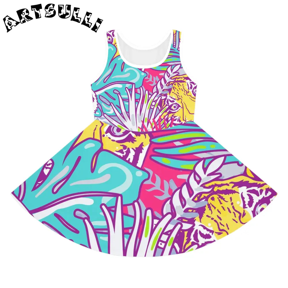 JAKKOUTTHEBXX Tropical Floral Tigers Torquise and Purple Girls’