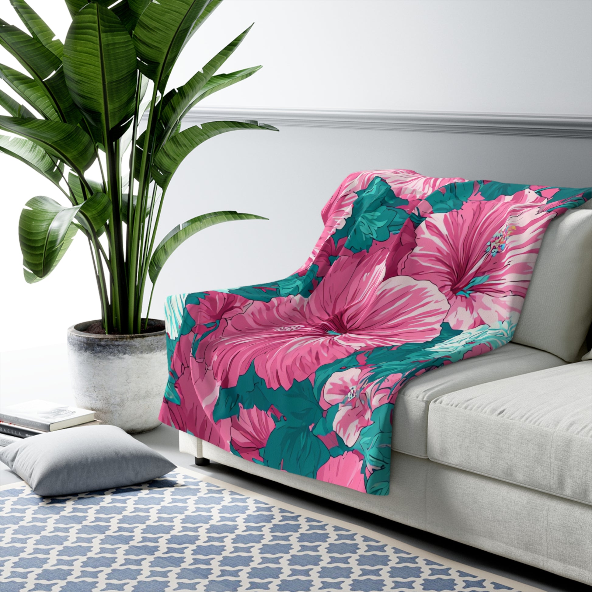 Flowerpunk Aloha Sherpa Fleece Blanket, Artsulli - Art is Long, Life is Short, Home Decor, , , , , , , 
