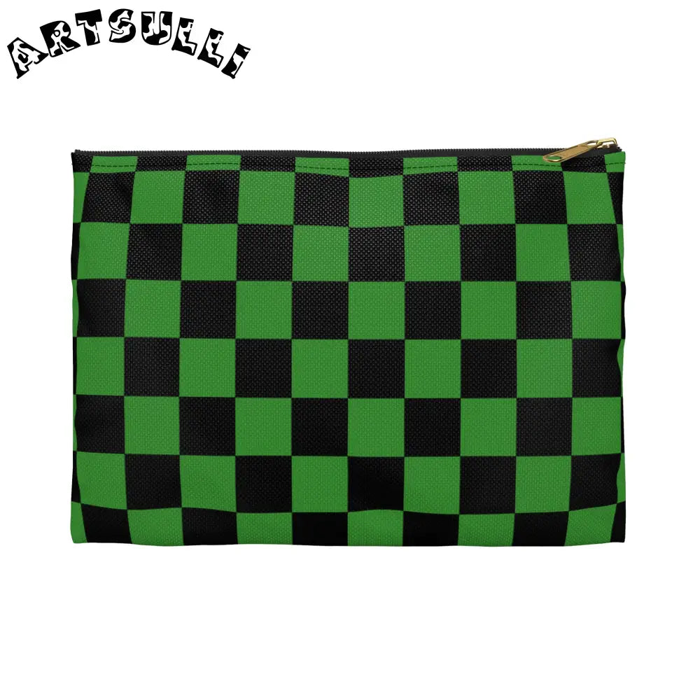 JAKKOUTTHEBXX Checkerboard Green and Black Accessory Pouch