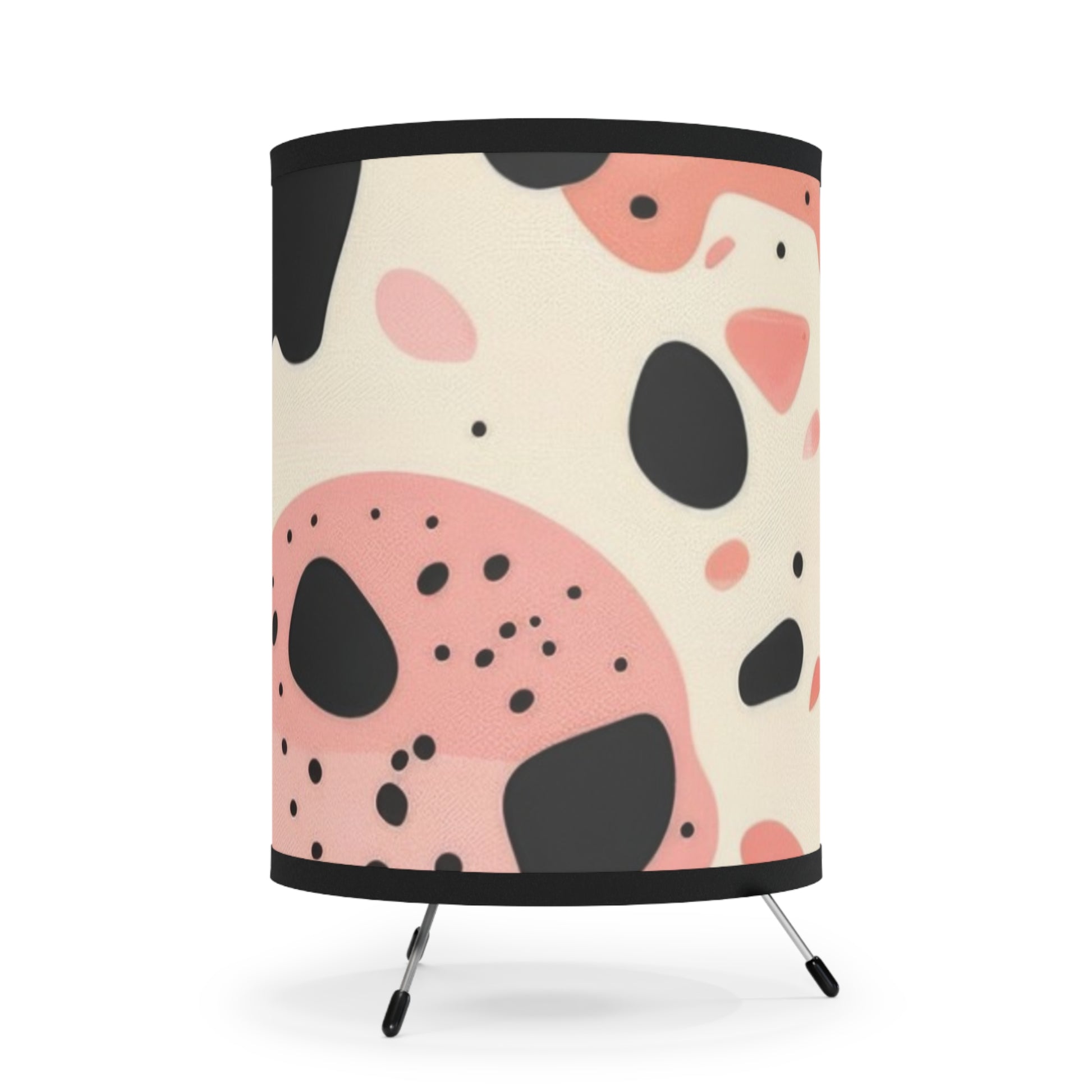 Organic Cow Print Cream and Pink Tripod Lamp with High-Res Printed Shade, US\CA plug, Artsulli - Art is Long, Life is Short, Home Decor, , , , , , , 