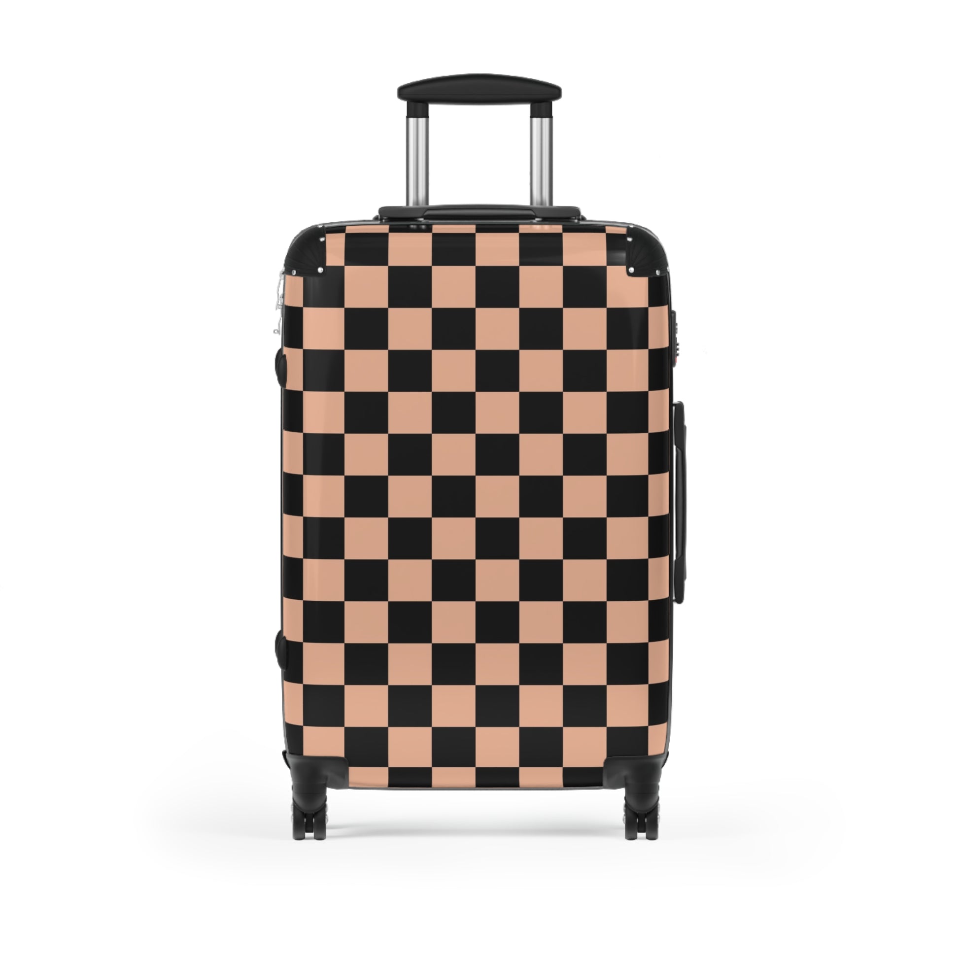 Checkerboard Soft Orange and Black Suitcase, Artsulli - Art is Long, Life is Short, Bags, Size, Medium, Color, Black, , , 27689235195796528281