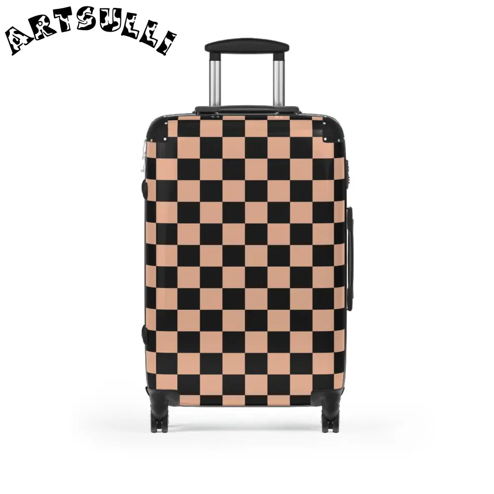 JAKKOUTTHEBXX Checkerboard Soft Orange and Black Suitcase